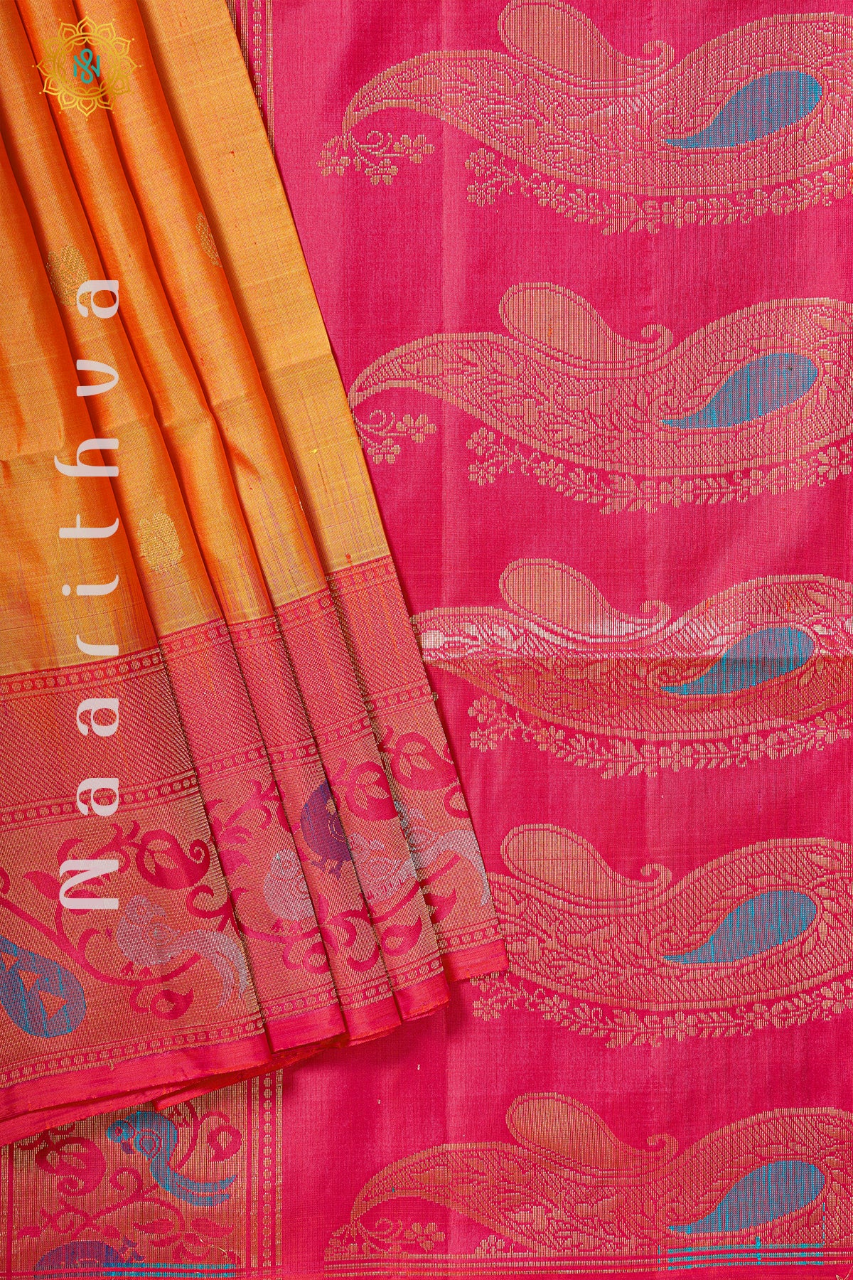 YELLOW WITH PINK - PURE KANJIVARAM SOFT SILK