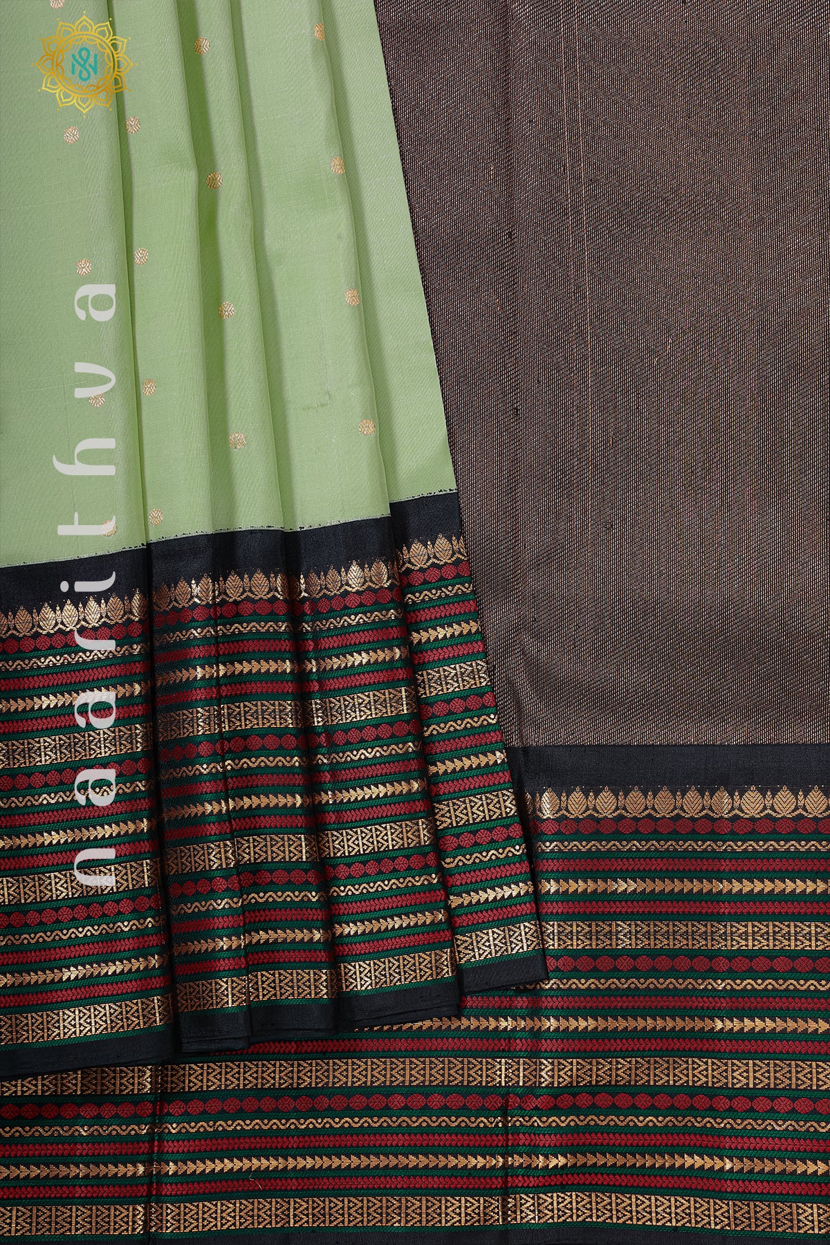 PISTA GREEN WITH BLACK - PURE KANJIVARAM SILK