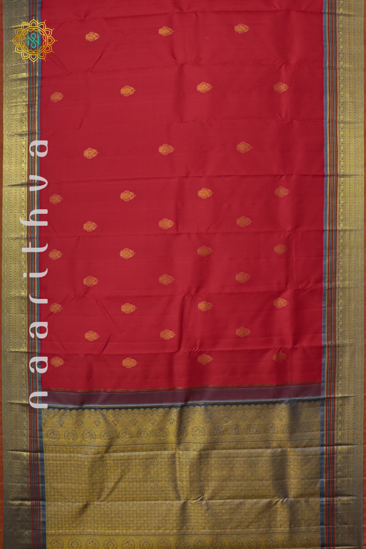 RED WITH ELEPHANT GREY - PURE KANJIVARAM SILK