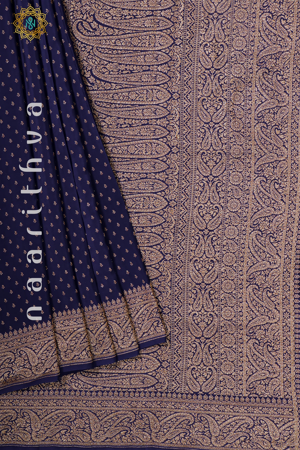 NAVY BLUE - PURE BANARASI CREPE SILK