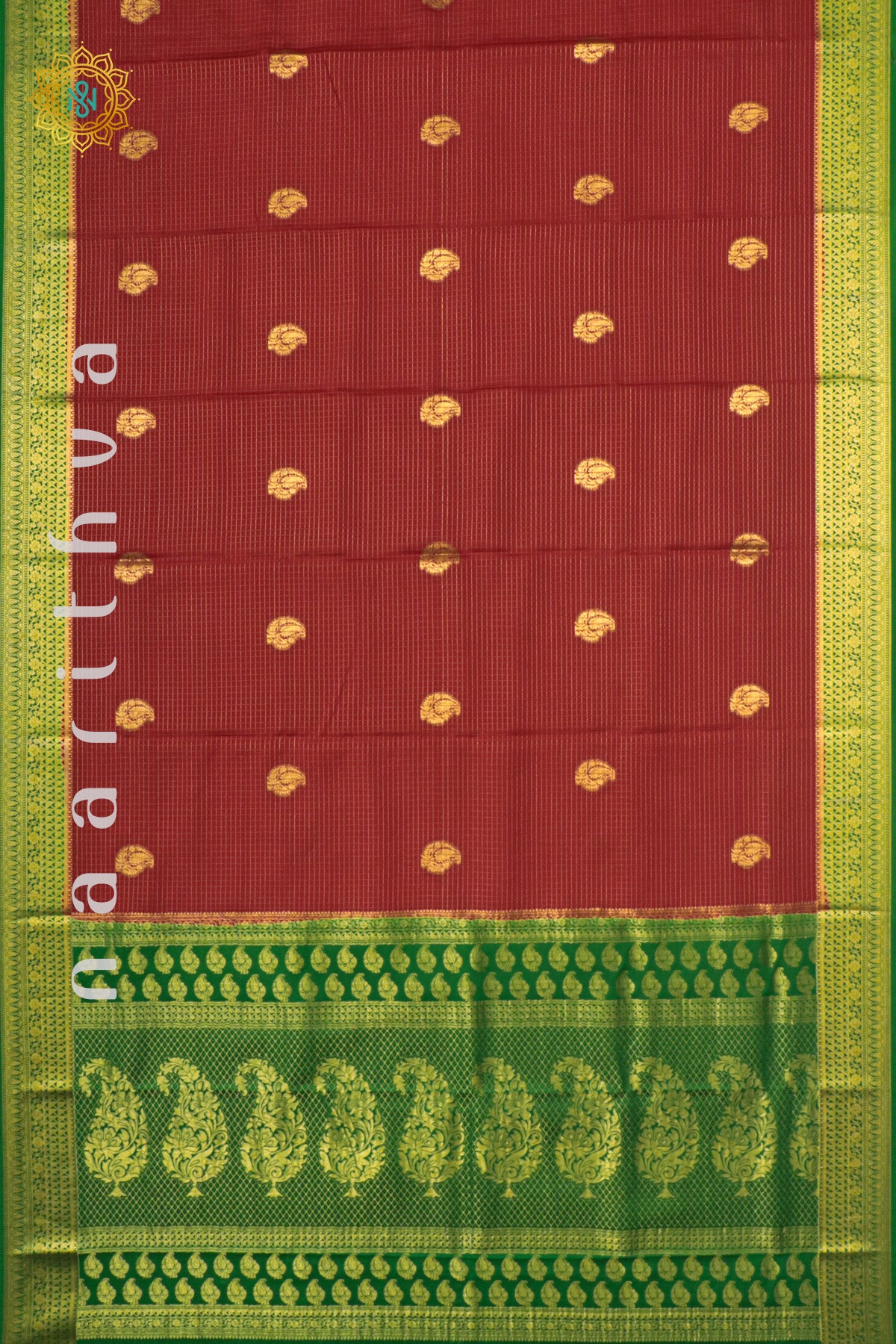 RED WITH GREEN - PURE MYSORE CREPE SILK