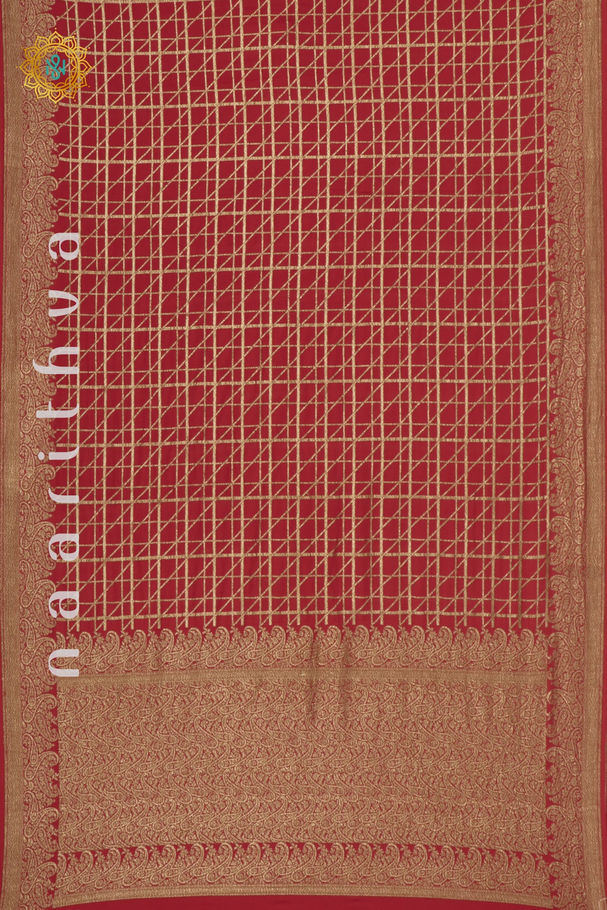 RED WITH GREEN - PURE BANARASI CREPE SILK