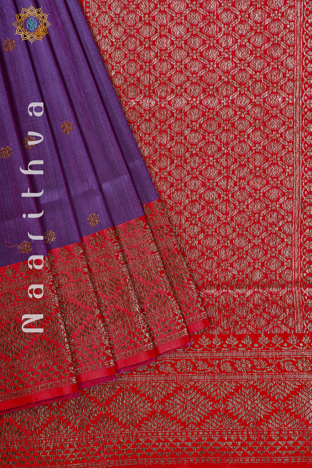 PURPLE WITH RED - PURE RAW SILK