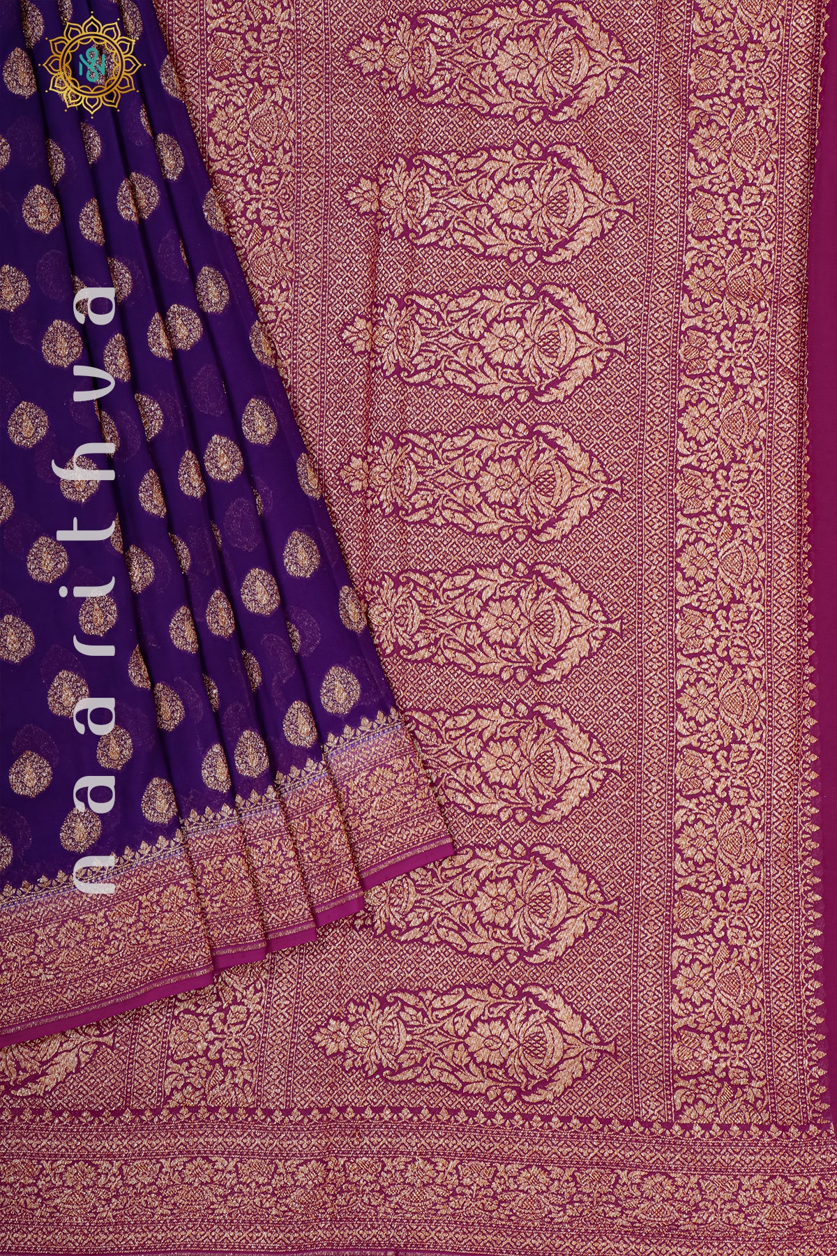 BLUE WITH PINK - PURE HANDLOOM KHADDI GEORGETTE BANARAS