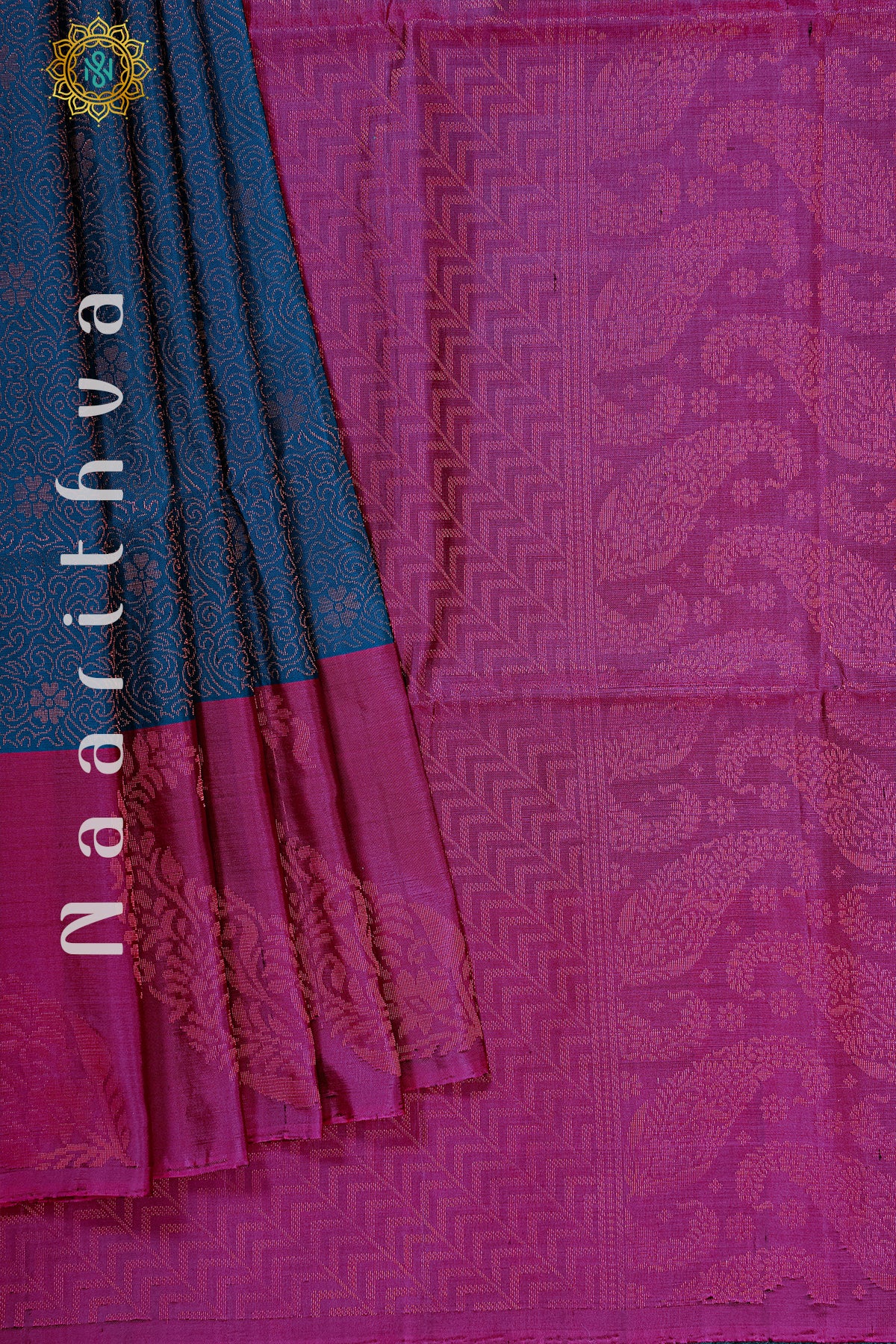 NAVY BLUE WITH MAGENTA - PURE KANJIVARAM SOFT SILK