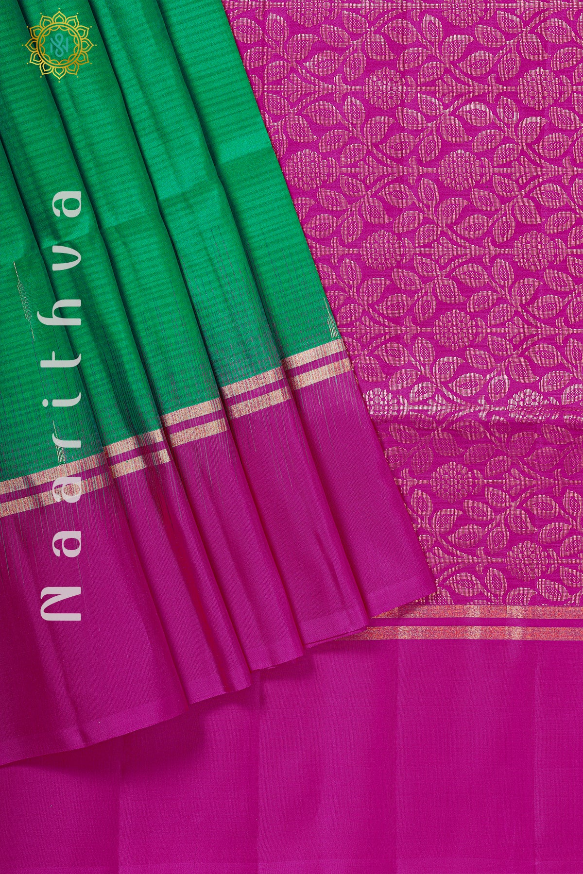 GREEN WITH PINK - PURE KANJIVARAM SOFT SILK