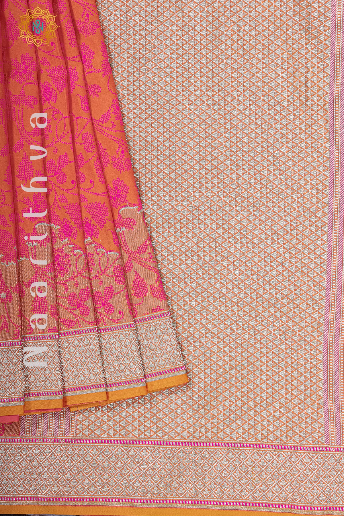 ORANGE WITH PINK - SATIN SILK WITH TANCHOI WEAVING
