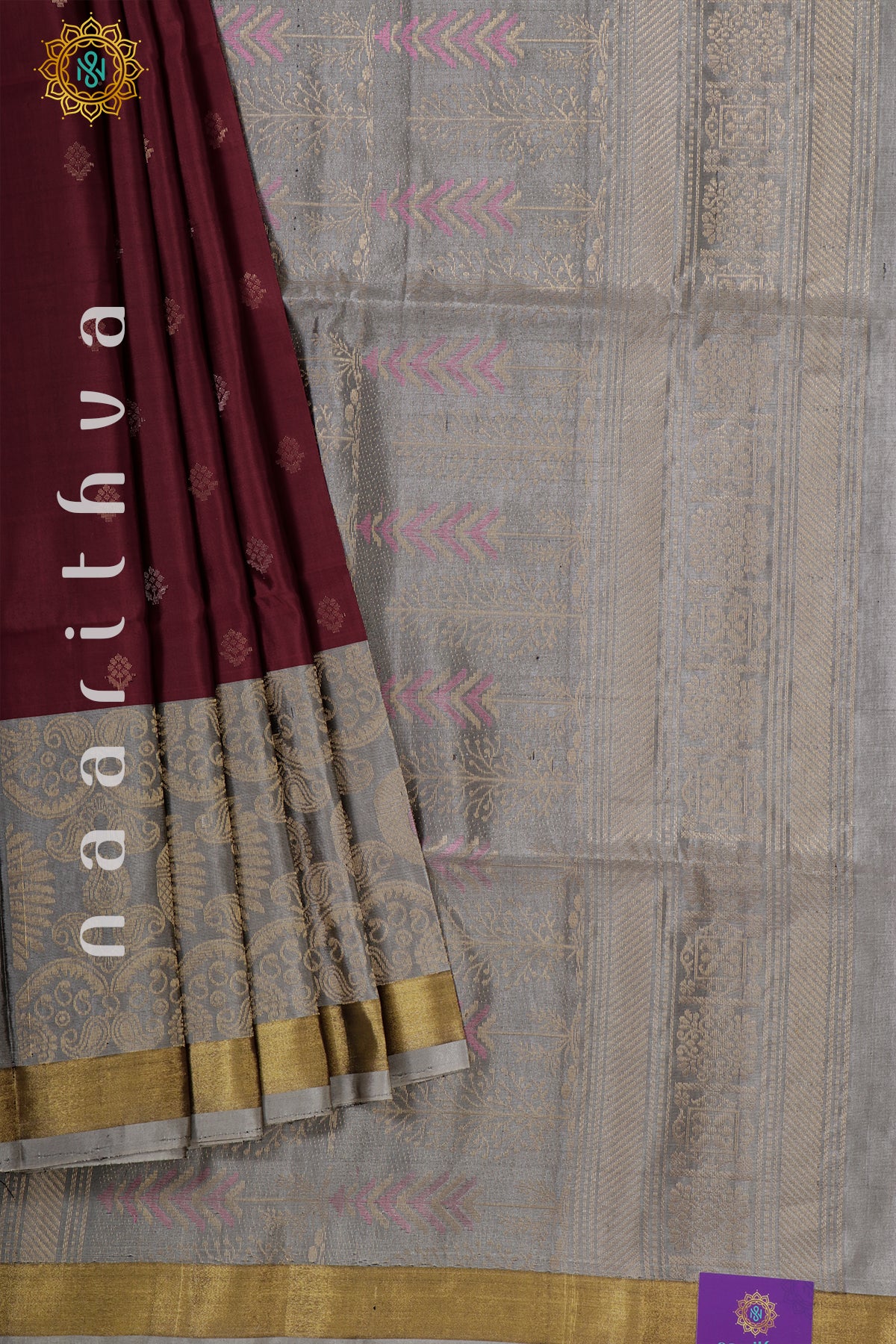 MAROON WITH GREY - PURE KANJIVARAM SOFT SILK