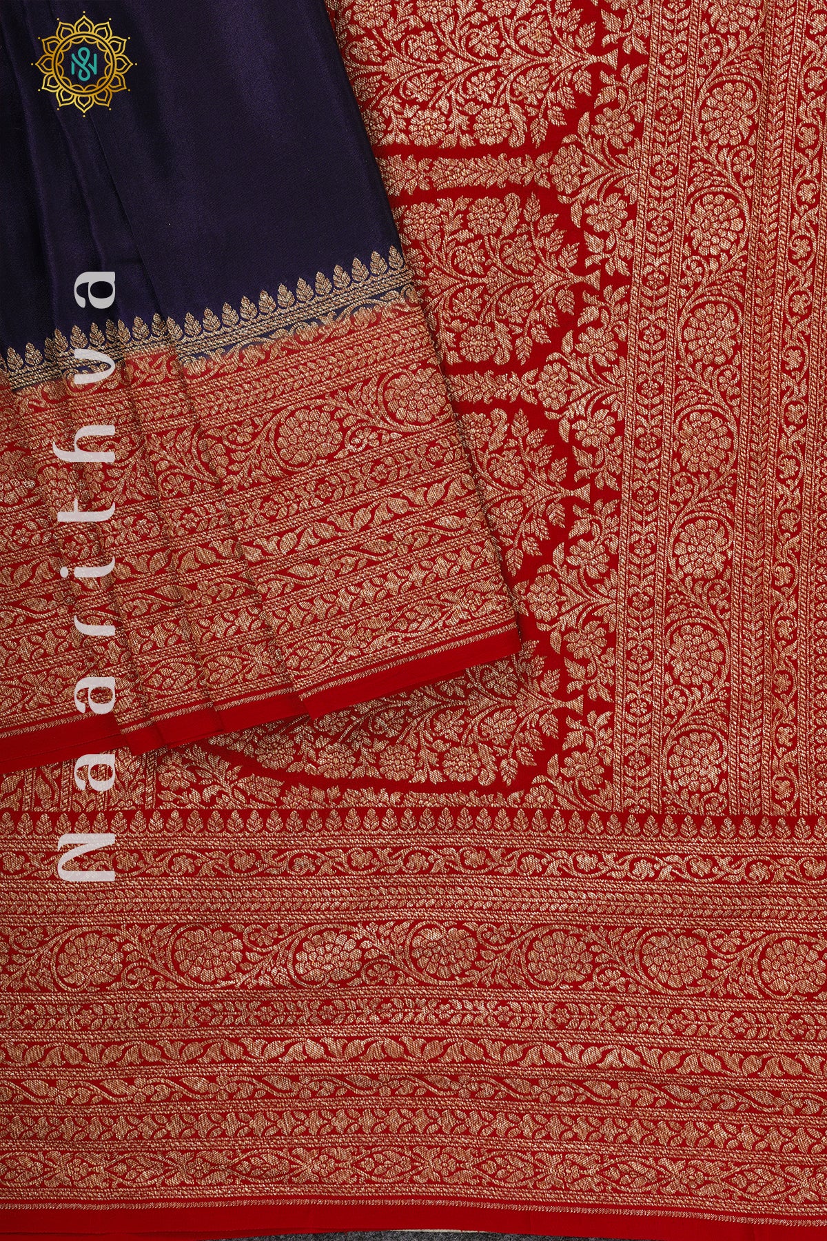 BLUE WITH RED - PURE BANARASI CREPE