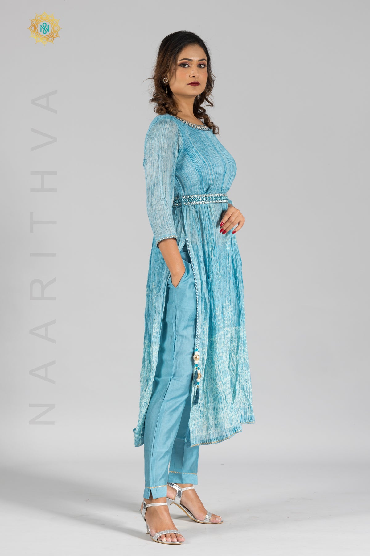 BLUE - PARTY WEAR NAYRA CUT SALWAR SUIT WITH STRAIGHT CUT PANT & DUPATTA
