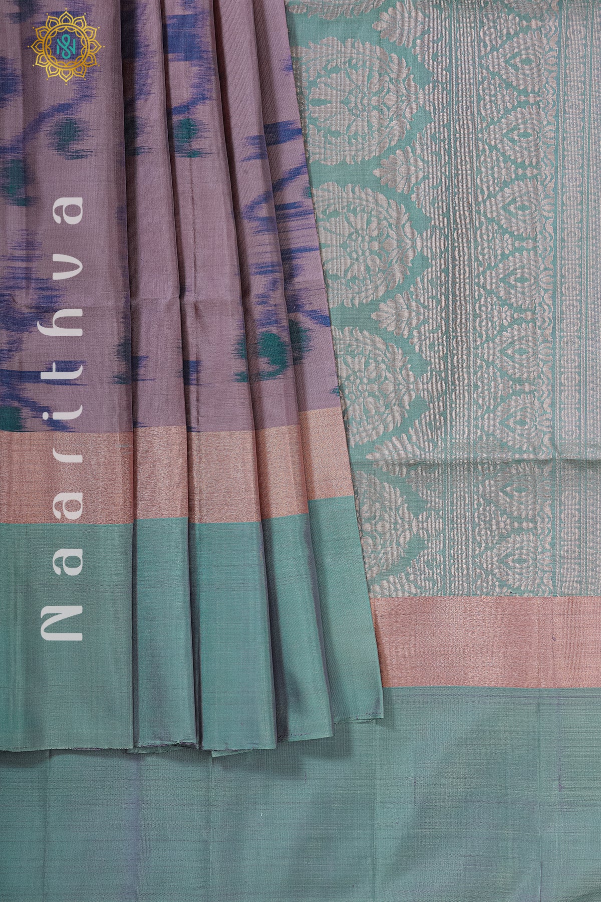 LAVENDER WITH PISTA GREEN - PURE IKAT SOFT SILK