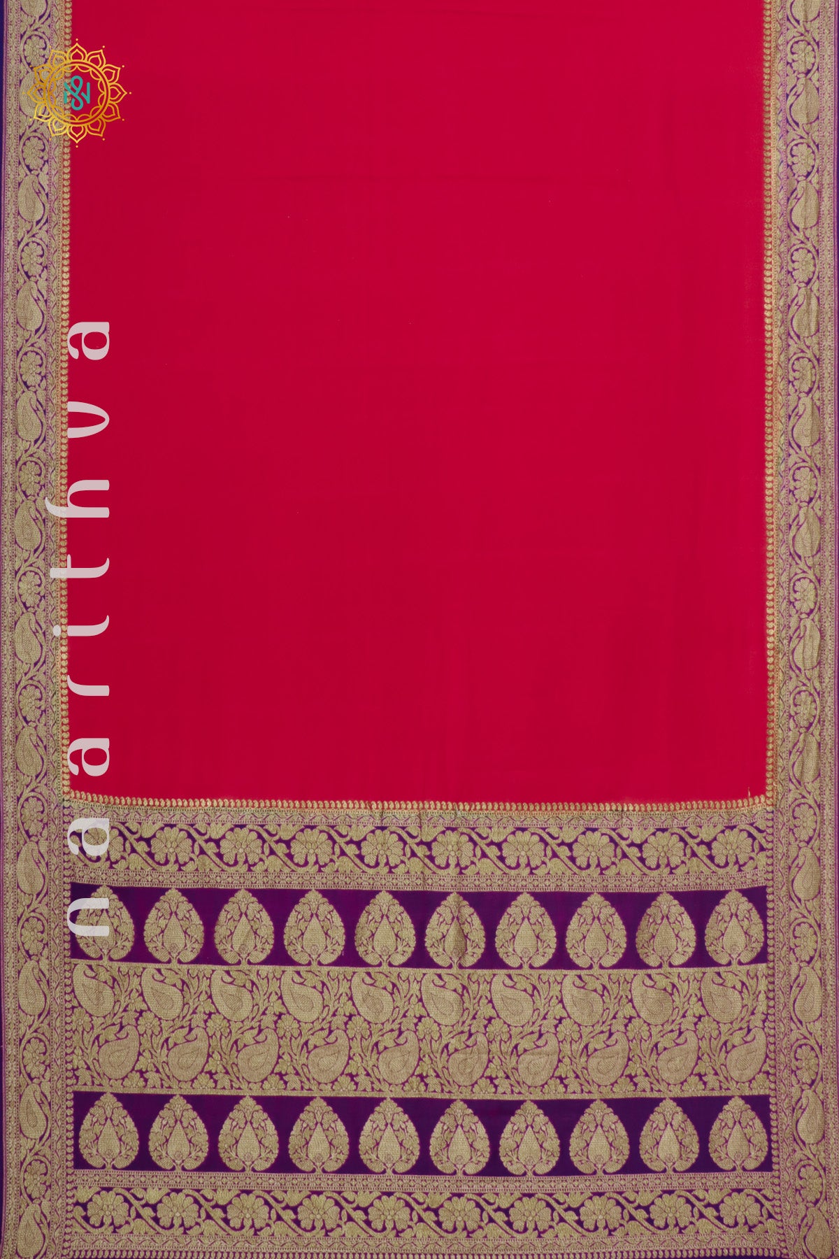 RED WITH PURPLE - PURE BANARASI CREPE SILK