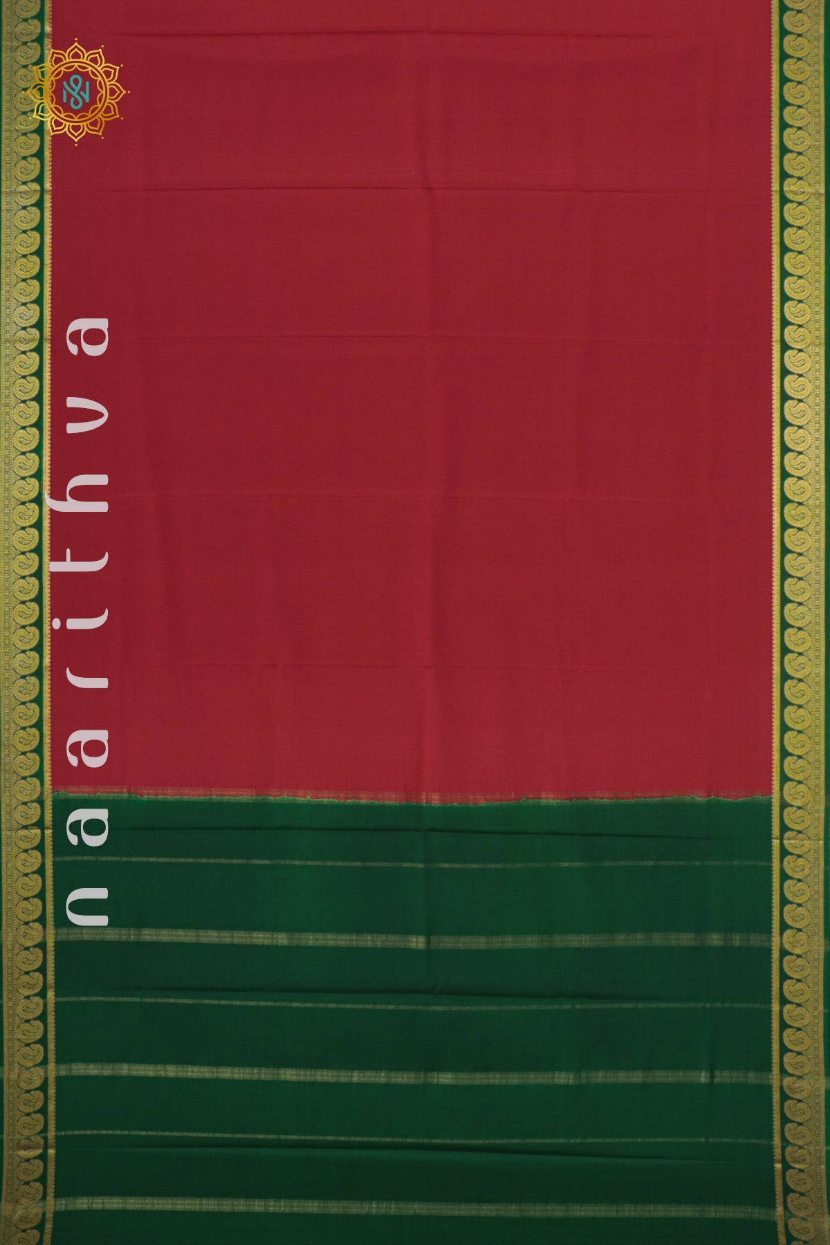 RED WITH GREEN - PURE MYSORE CREPE SILK