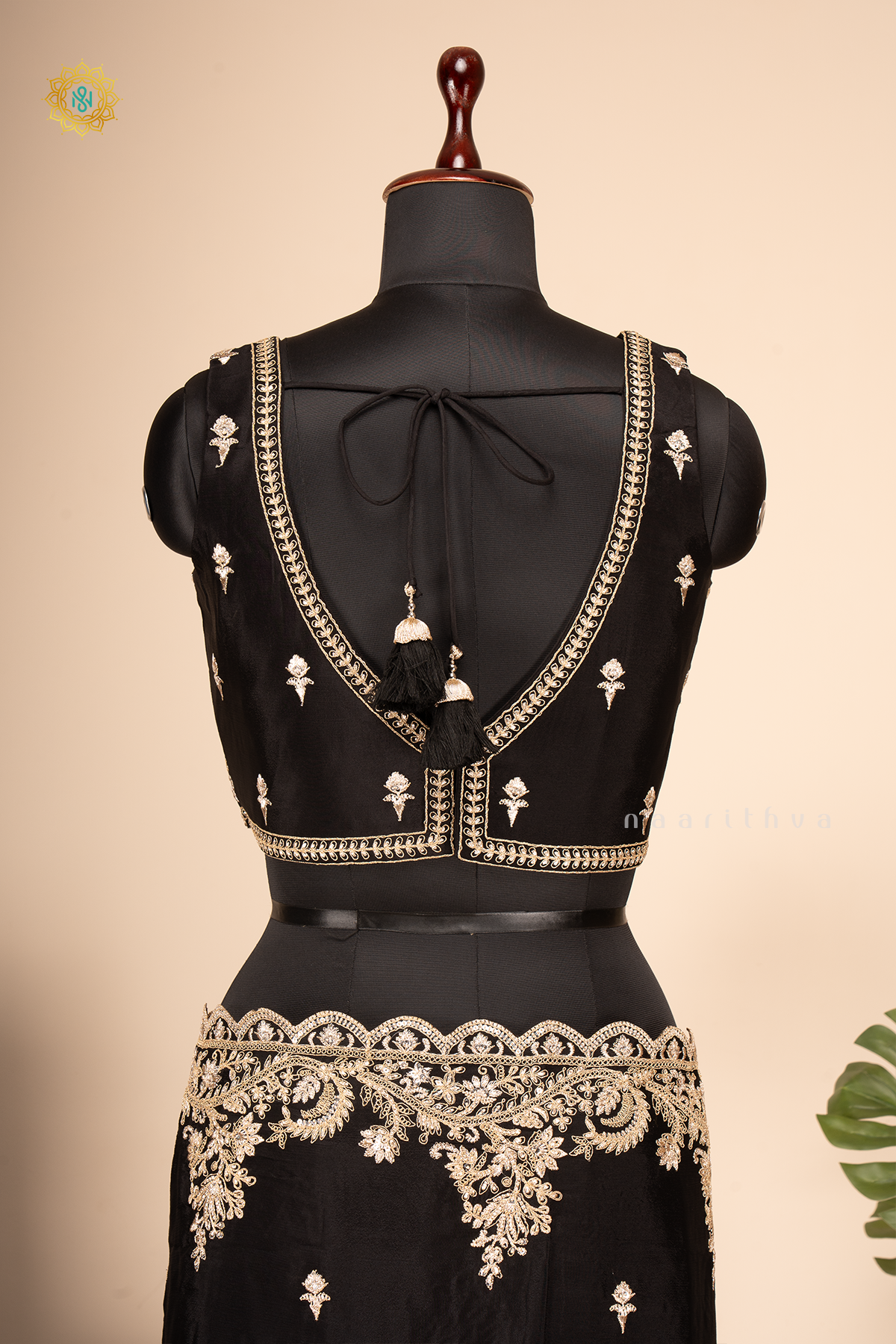 Black Chinnon Designer Wear Saree with Readymade Blouse
