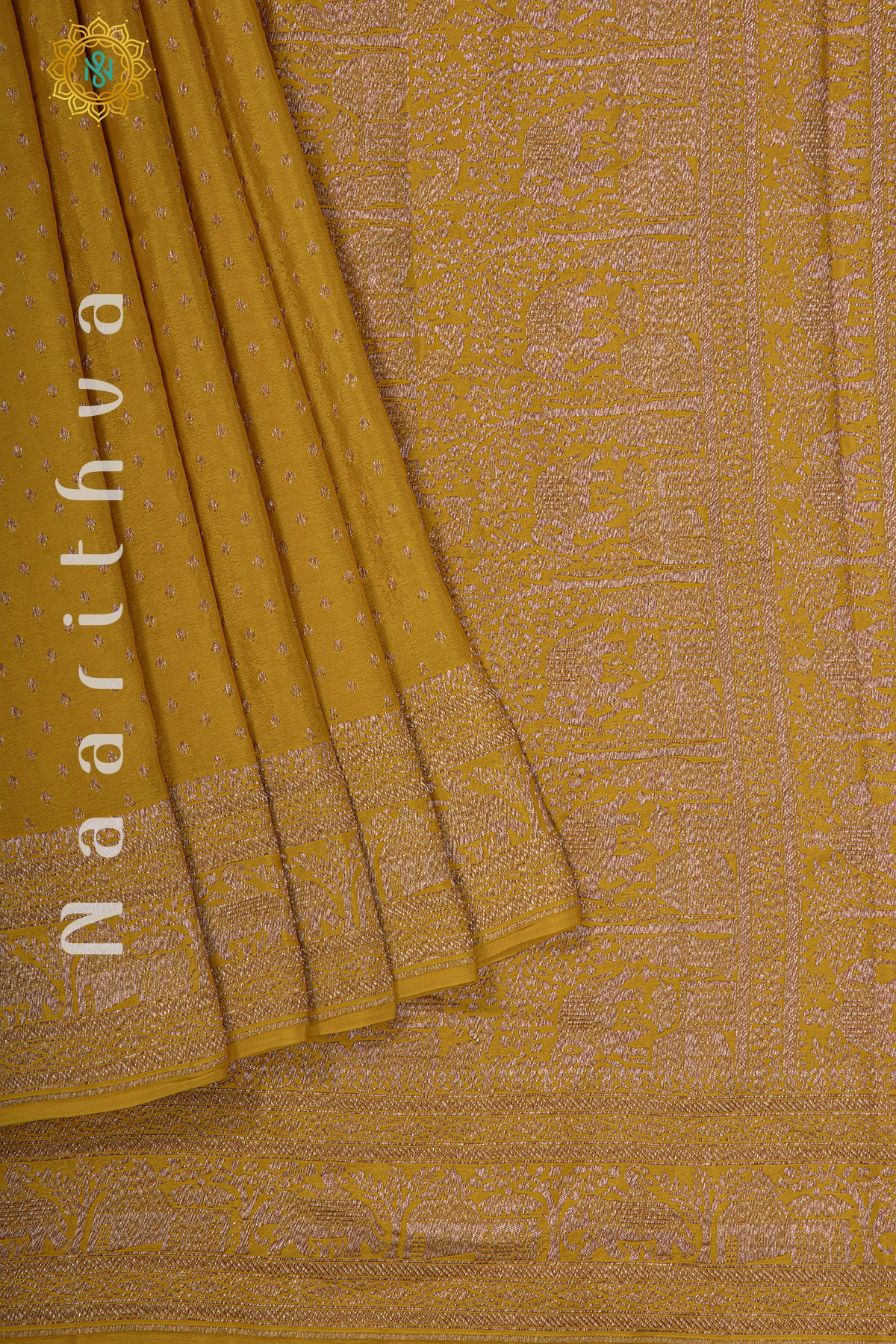 YELLOW WITH RED - PURE BANARASI CREPE