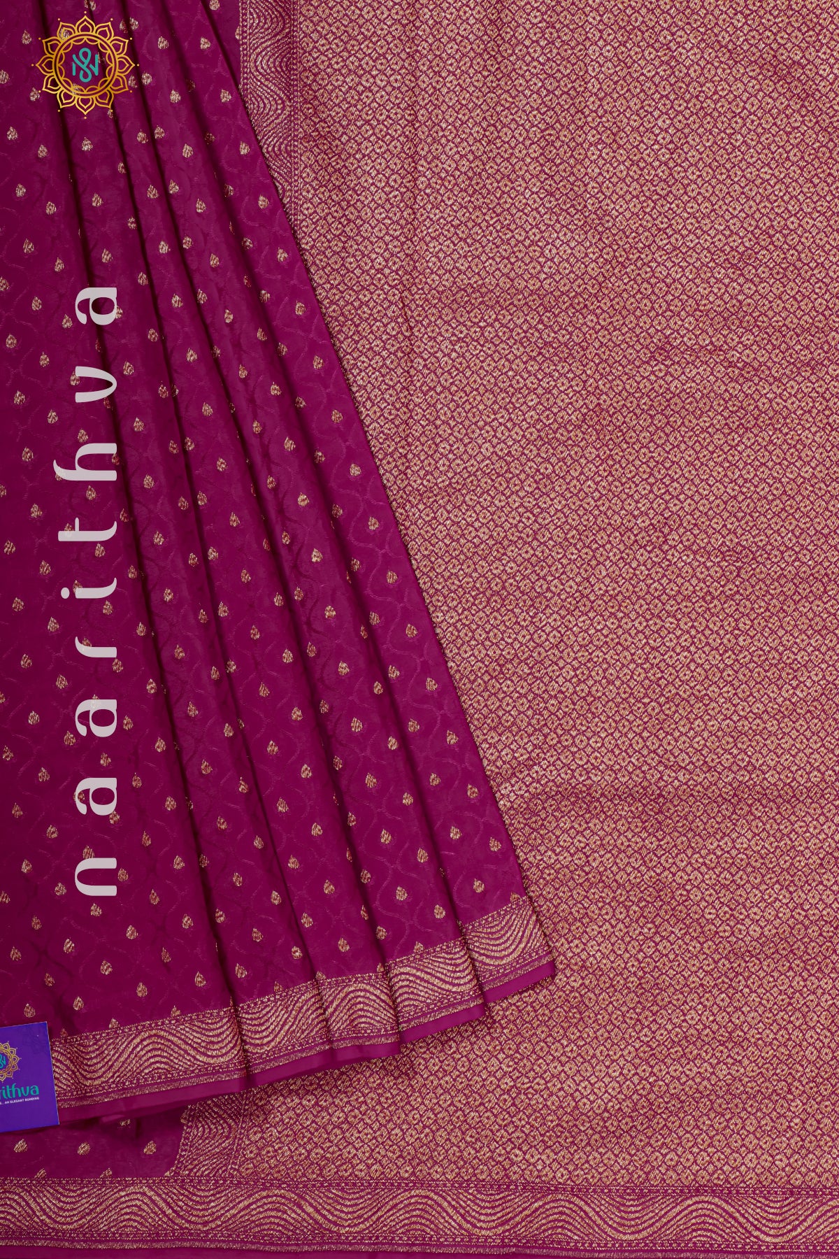 PINK WITH BLUE - PURE BANARASI CREPE SILK