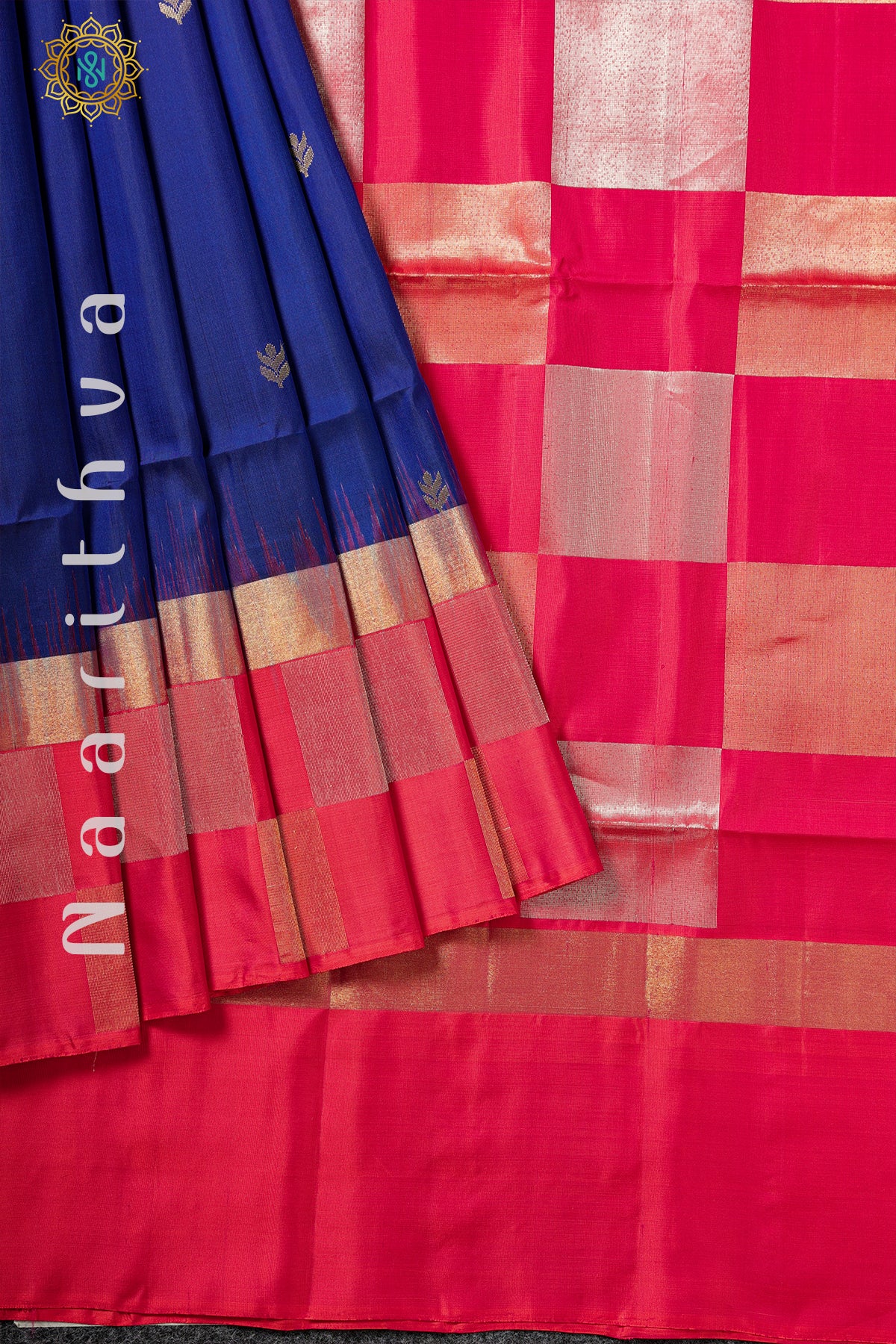 BLUE WITH ORANGISH PINK - PURE KANJIVARAM SOFT SILK