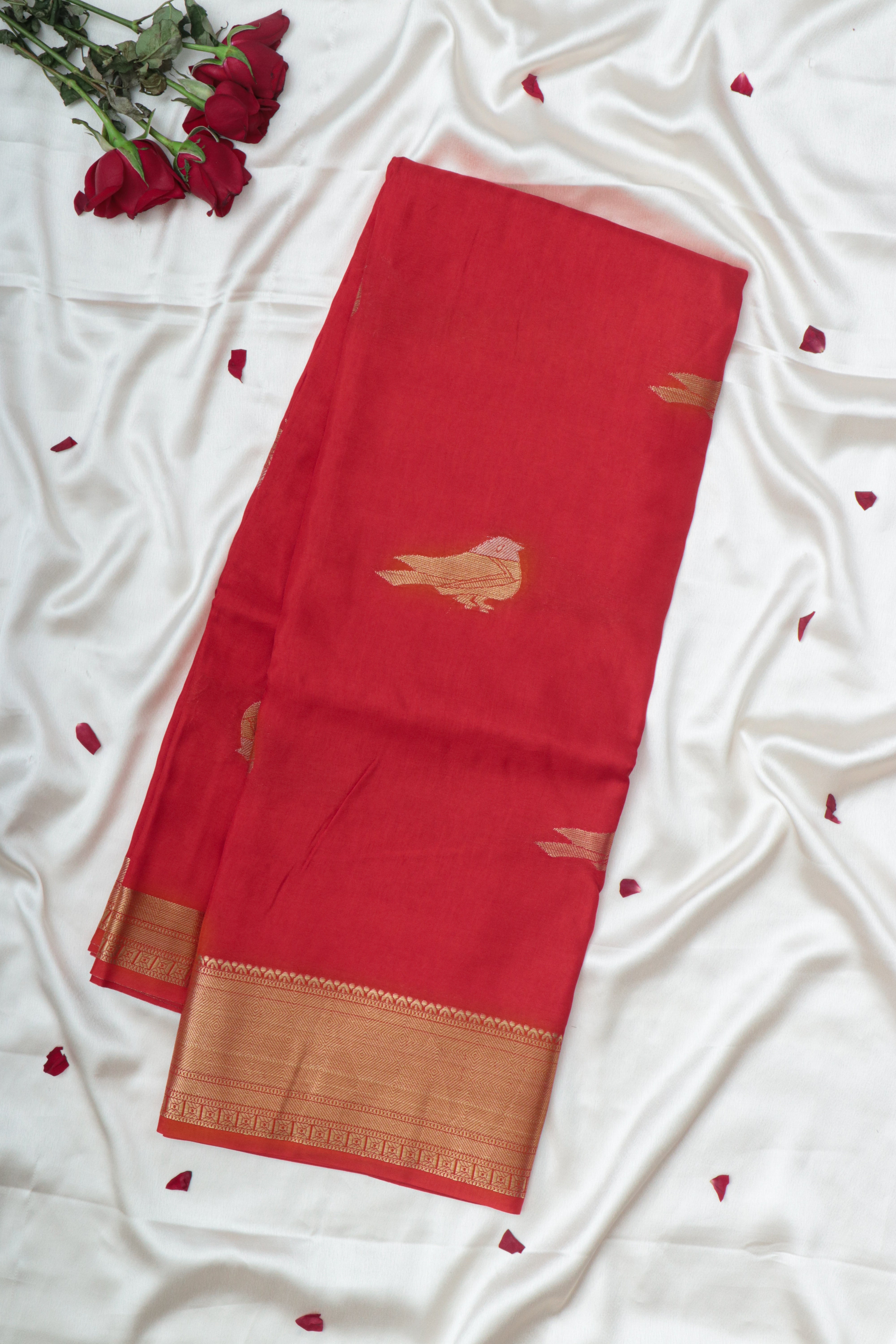 RED WITH GREEN - DOLA SILK