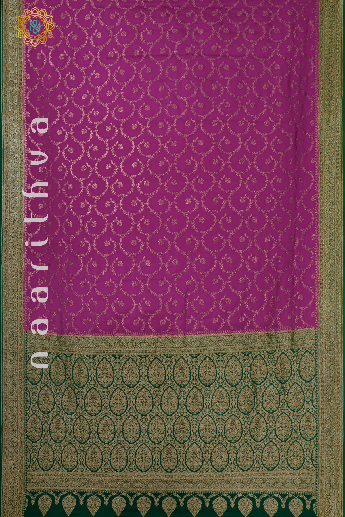 PINK WITH GREEN - PURE BANARASI CREPE SILK