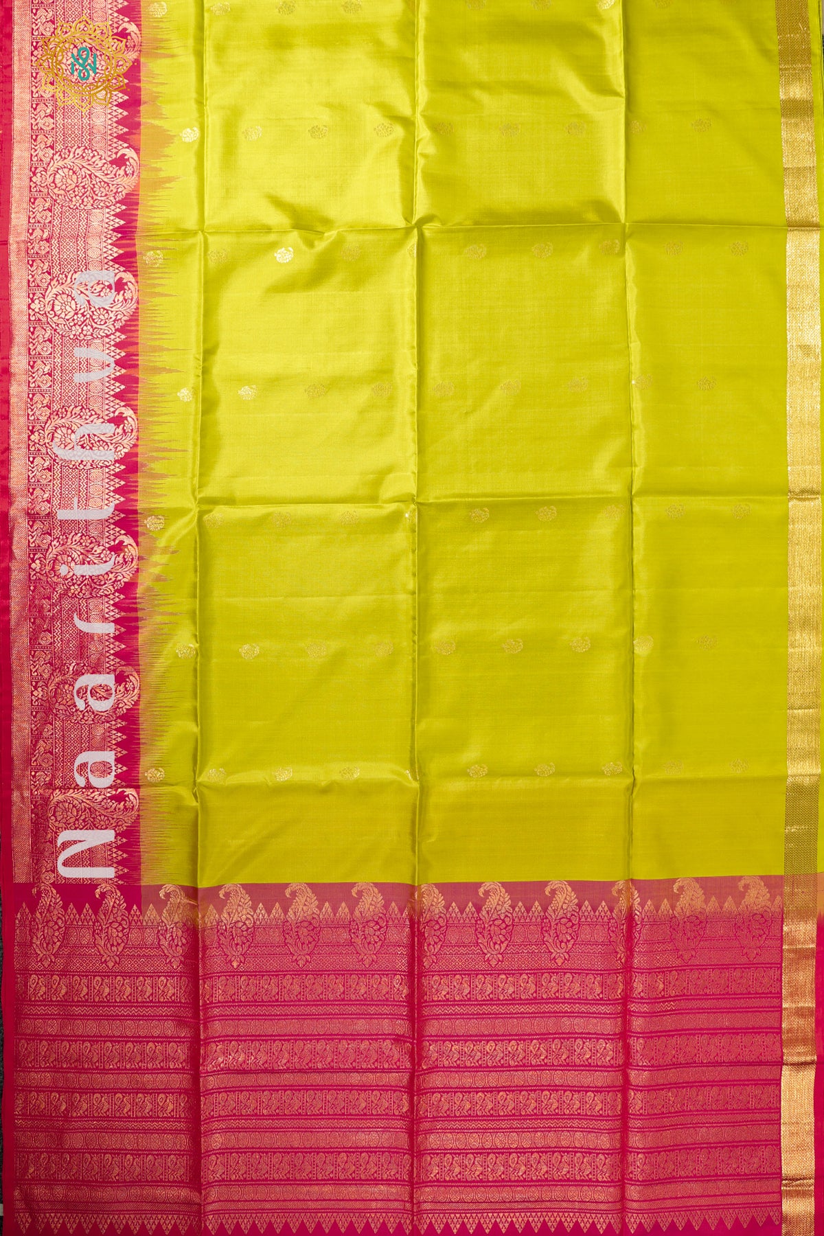 GREEN WITH ORANGISH PINK - PURE KANJIVARAM SOFT SILK