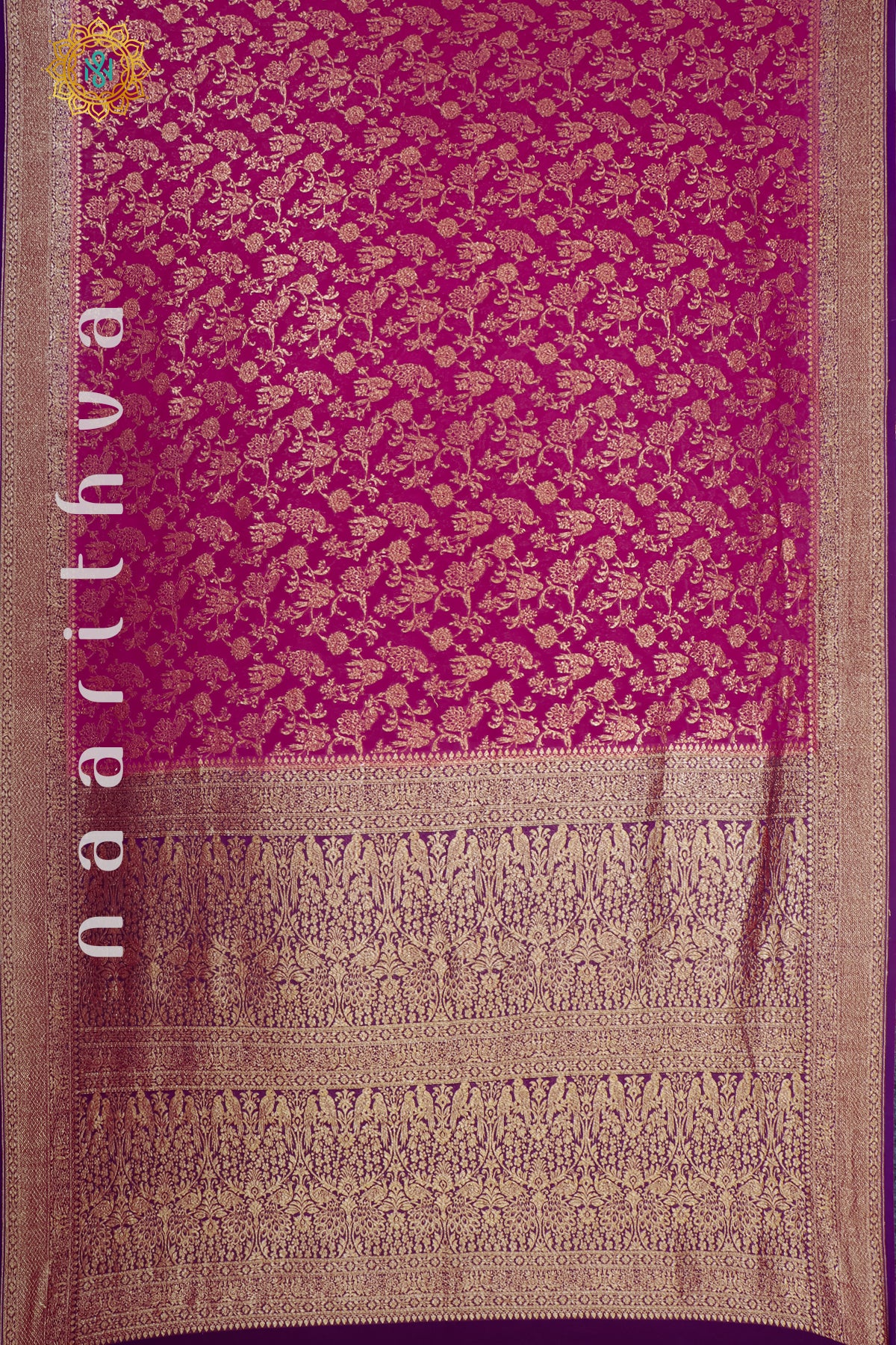 PINK WITH PURPLE - PURE HANDLOOM KHADDI GEORGETTE BANARAS