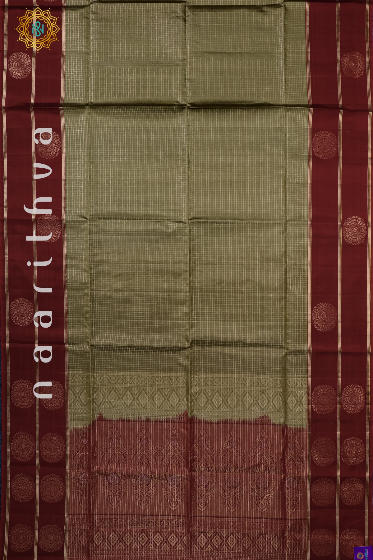 OLIVE GREEN WITH MAROON - PURE KANJIVARAM SOFT SILK