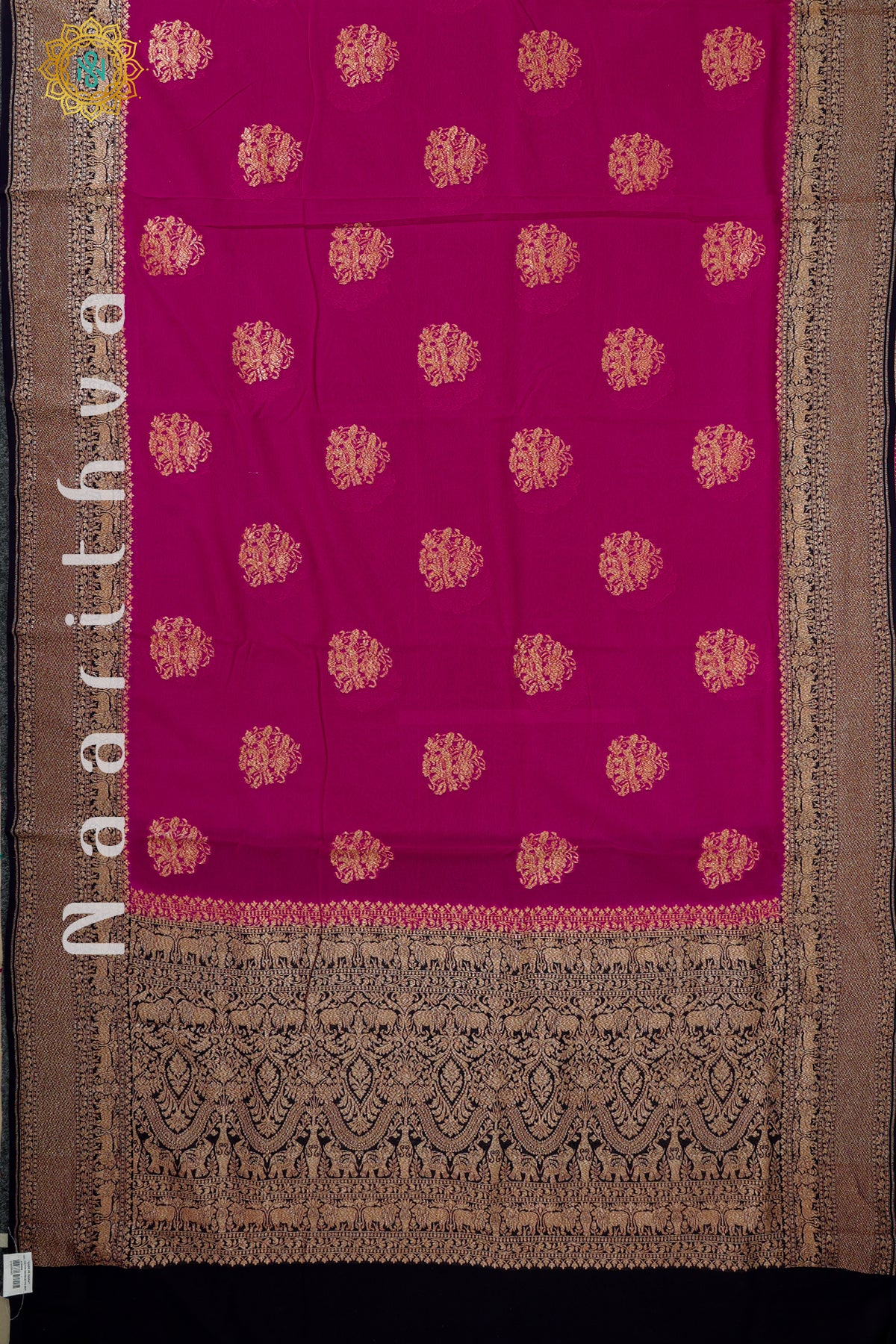 PINK WITH BLUE - PURE HANDLOOM KHADDI GEORGETTE BANARAS