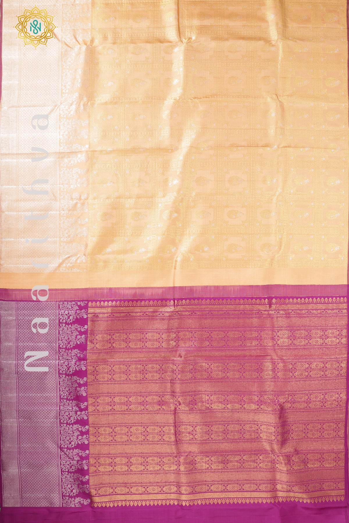 CREAMISH PEACH WITH MAGENTA - PURE KANJIVARAM SILK