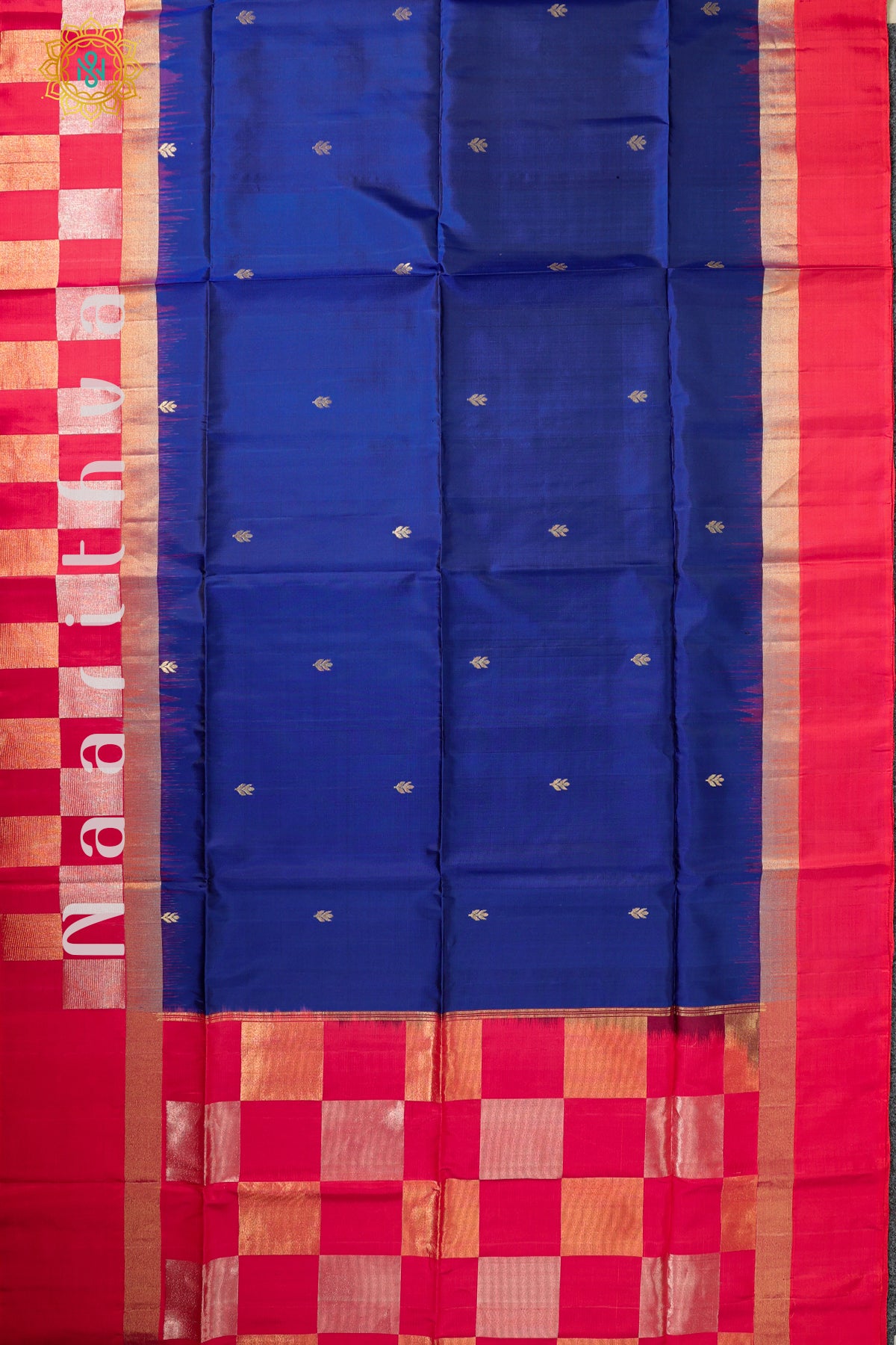 BLUE WITH ORANGISH PINK - PURE KANJIVARAM SOFT SILK