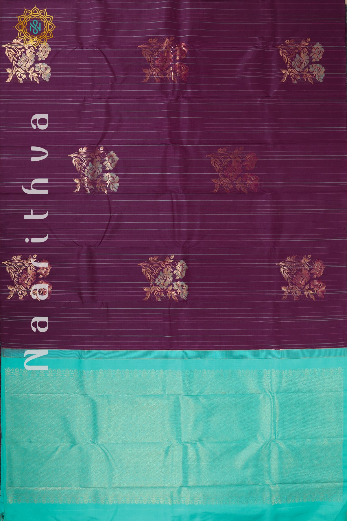 DEEP WINE WITH CYAN GREEN - PURE KANJIVARAM SILK WITH PURE ZARI