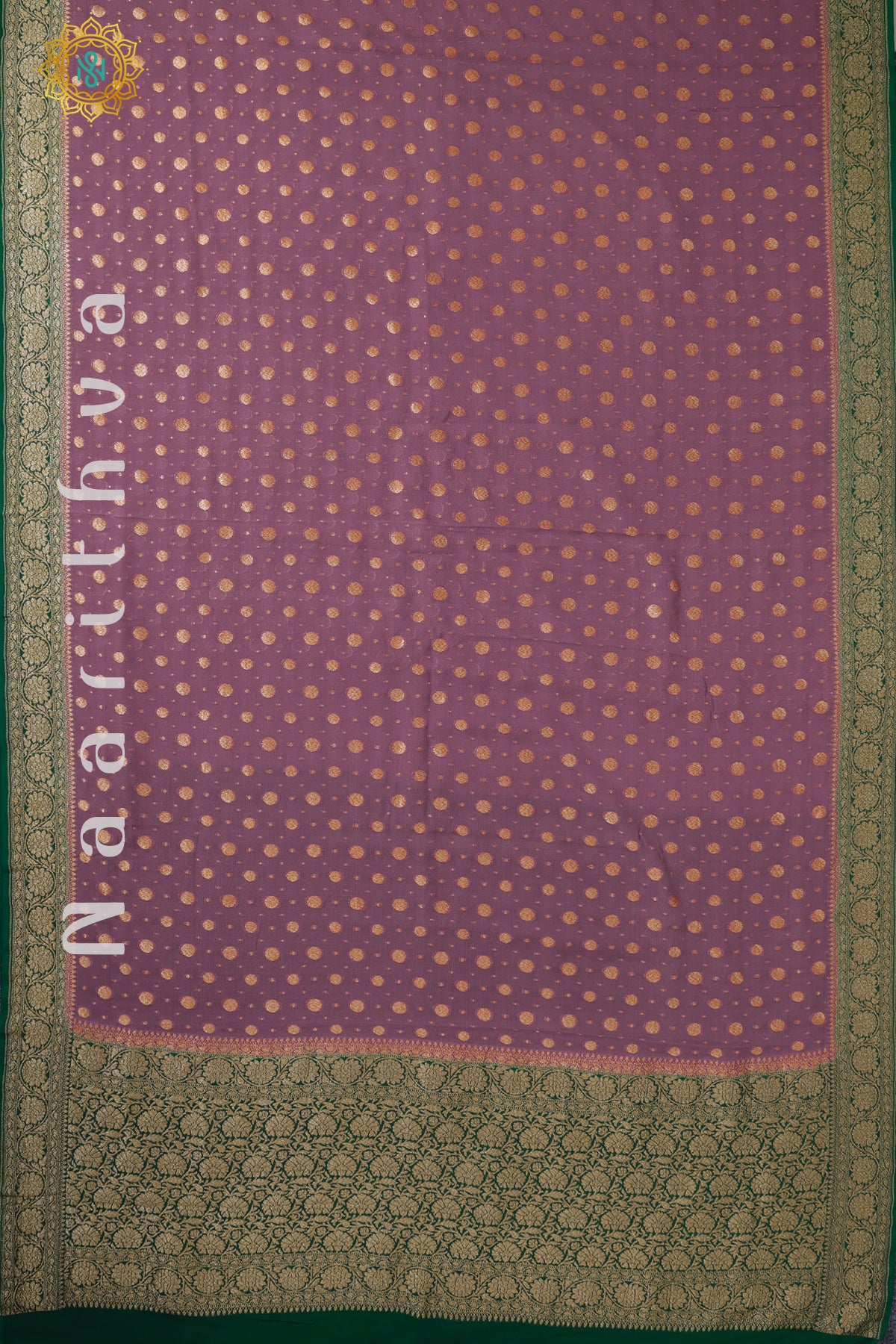 MAUVE WITH GREEN - PURE HANDLOOM KHADDI GEORGETTE BANARAS