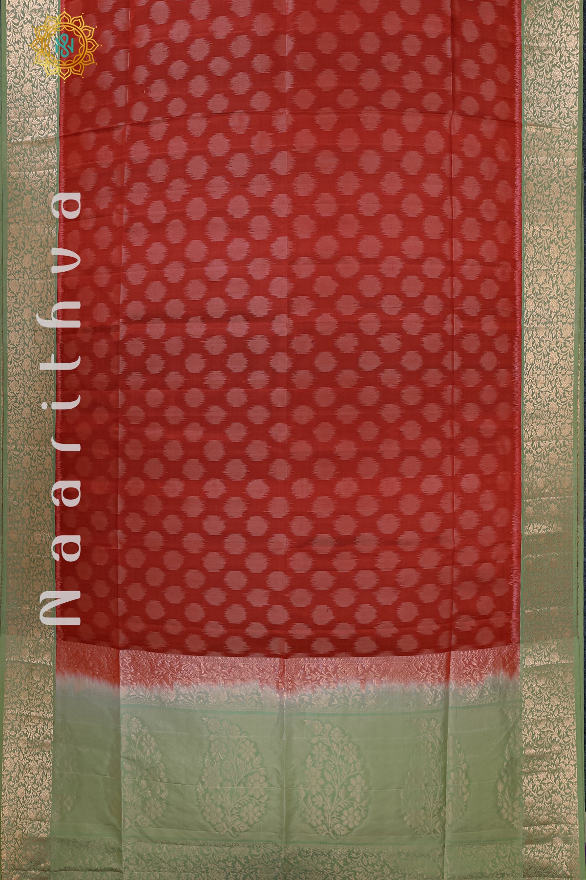 MAROON WITH PISTA GREEN - PURE IKAT SOFT SILK