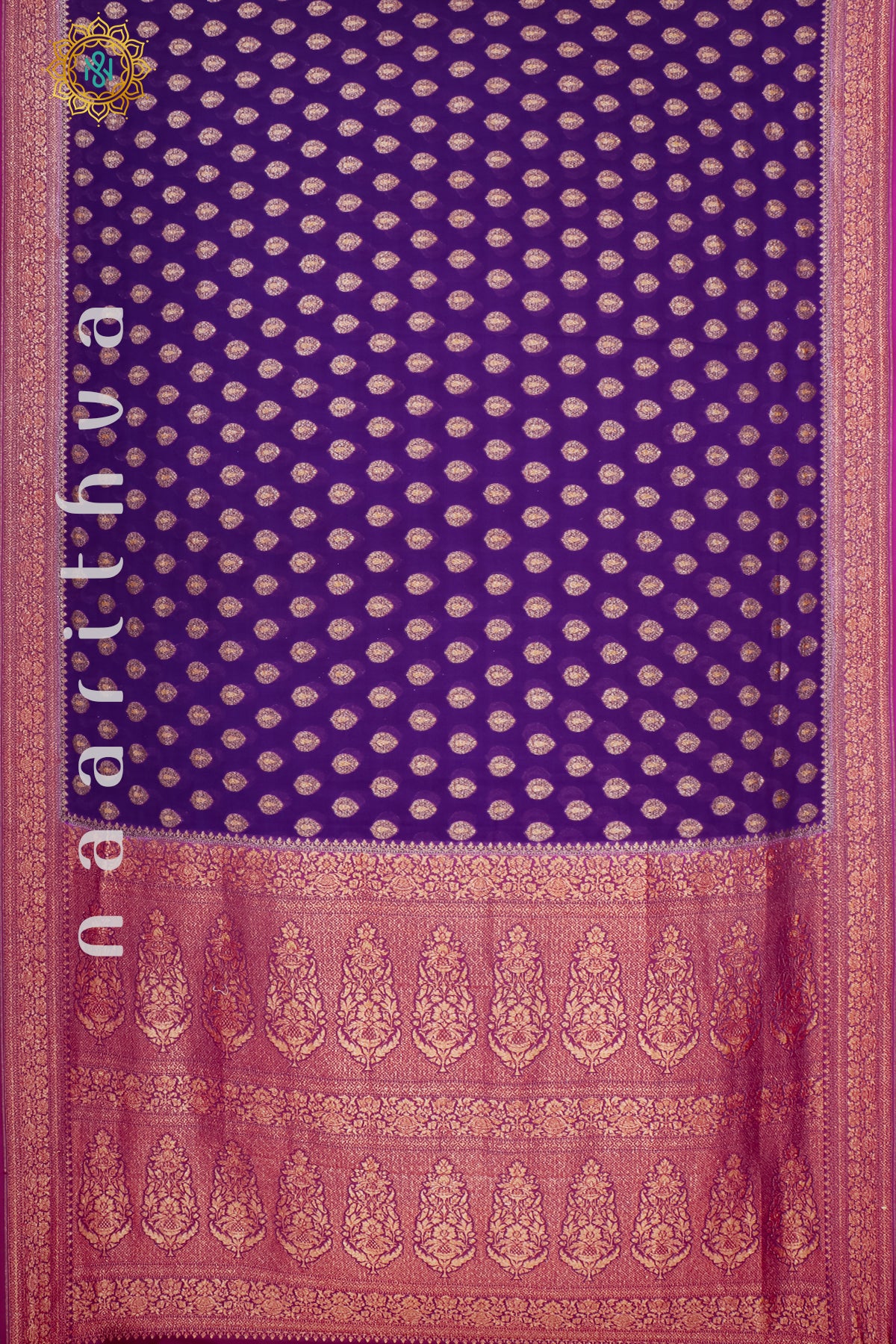 BLUE WITH PINK - PURE HANDLOOM KHADDI GEORGETTE BANARAS