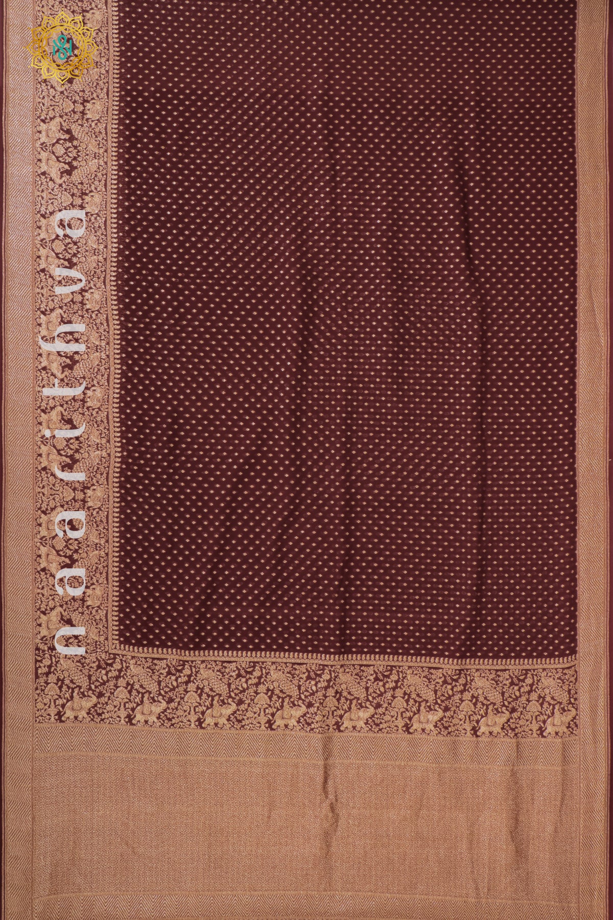 BROWN WITH YELLOW - PURE HANDLOOM KHADDI GEORGETTE BANARAS