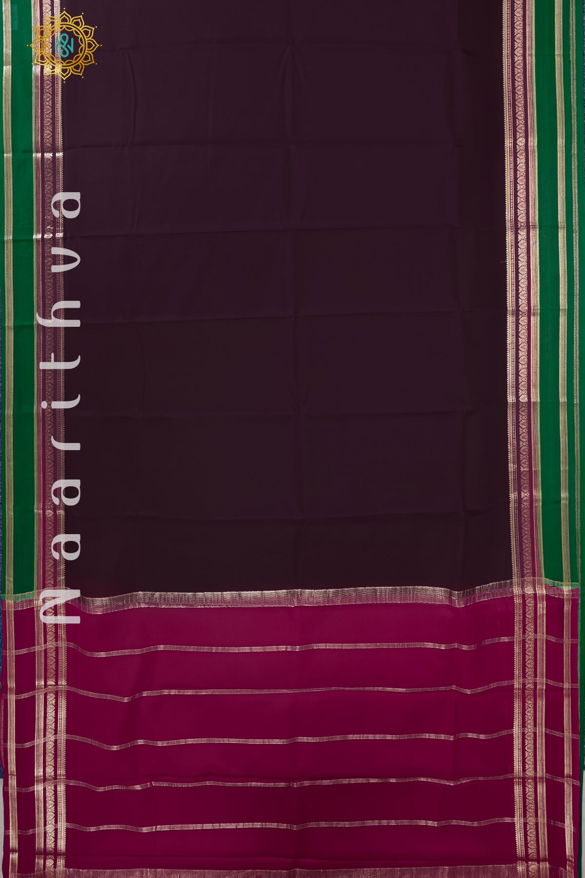 WINE WITH PINK & GREEN - MYSORE CREPE SILK