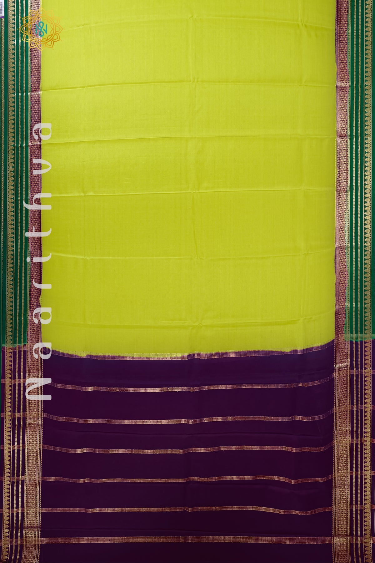 LIME GREEN WITH WINE & GREEN - MYSORE CREPE SILK