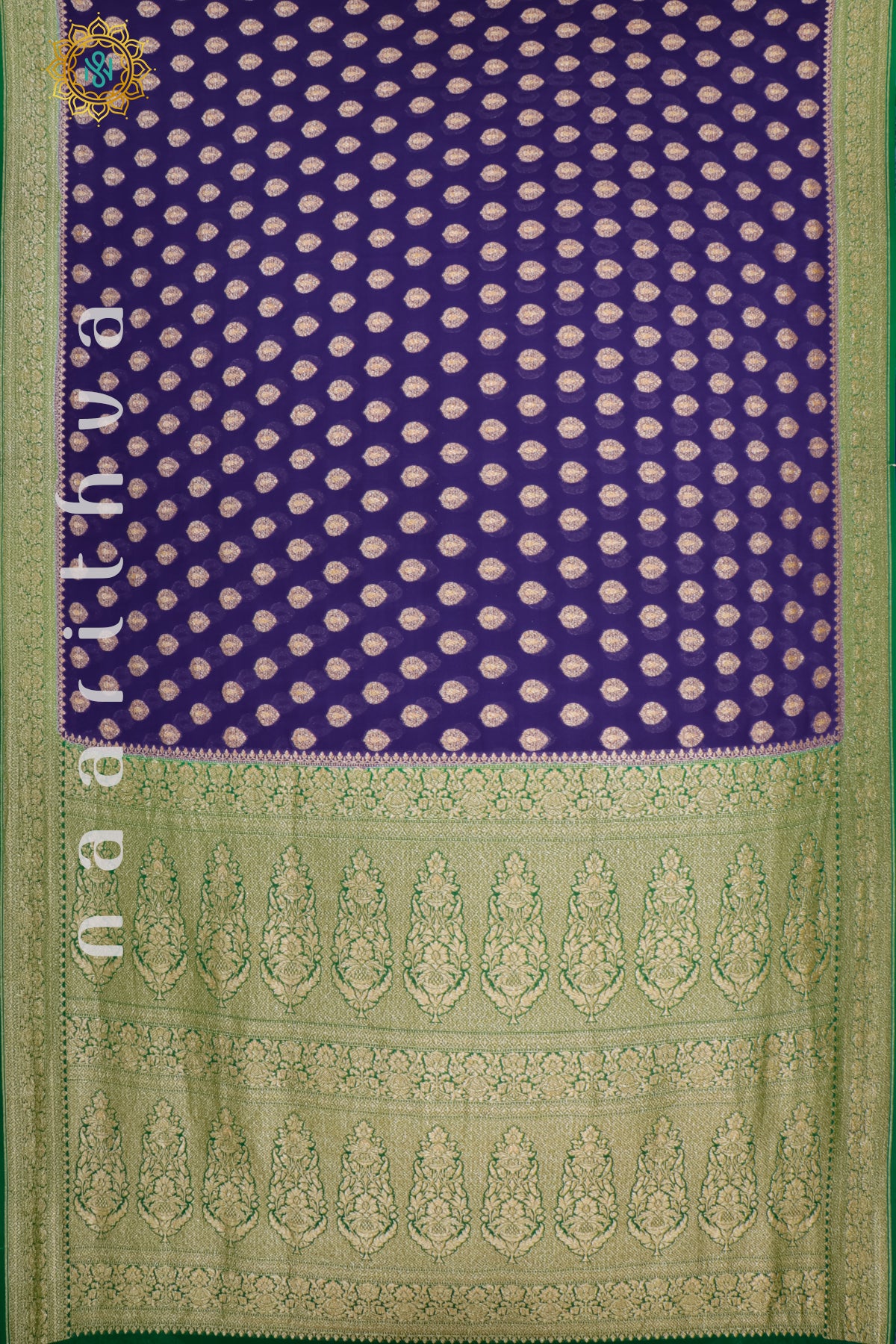 BLUE WITH GREEN - PURE HANDLOOM KHADDI GEORGETTE BANARAS