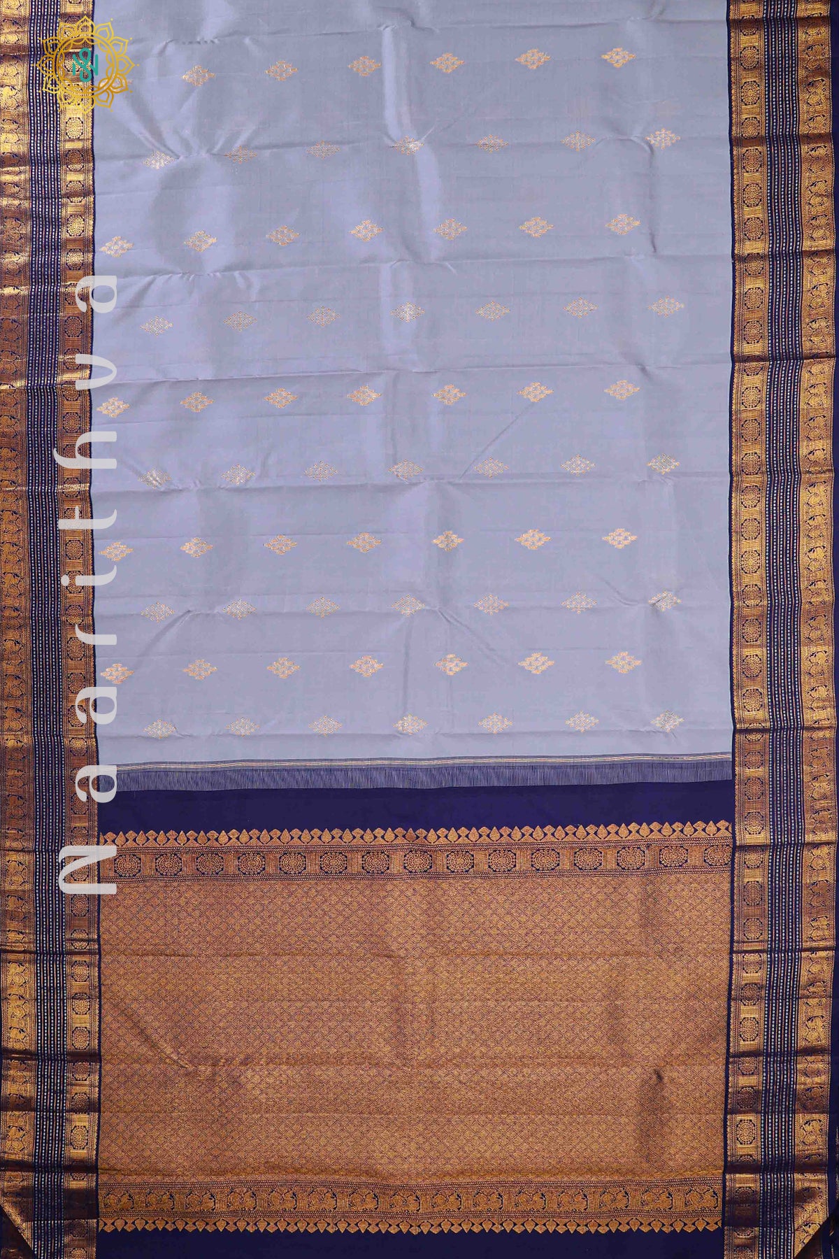 GREY WITH BLUE - PURE KANJIVARAM SILK