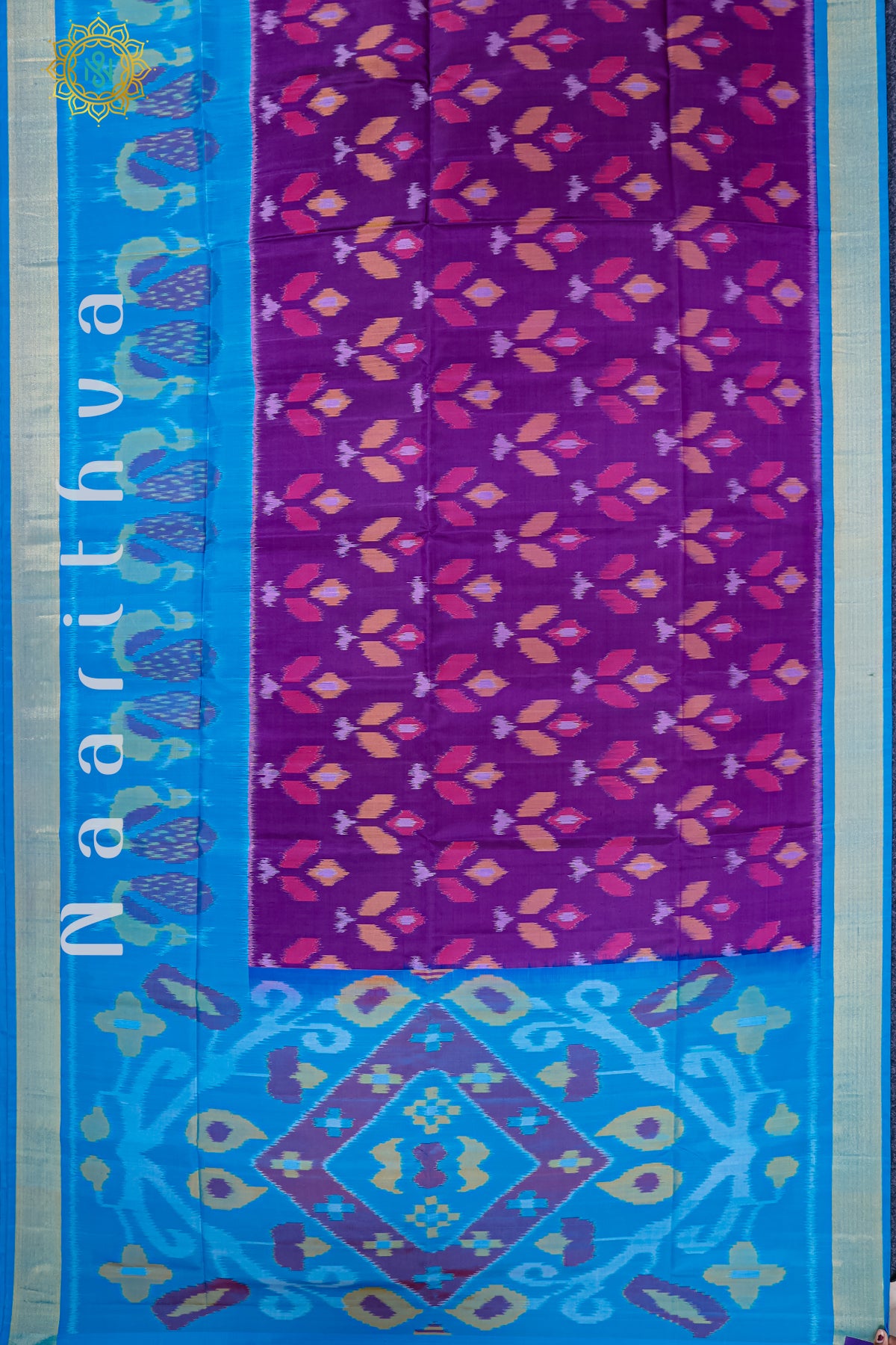 PURPLE WITH SKY BLUE - PURE IKAT SOFT SILK