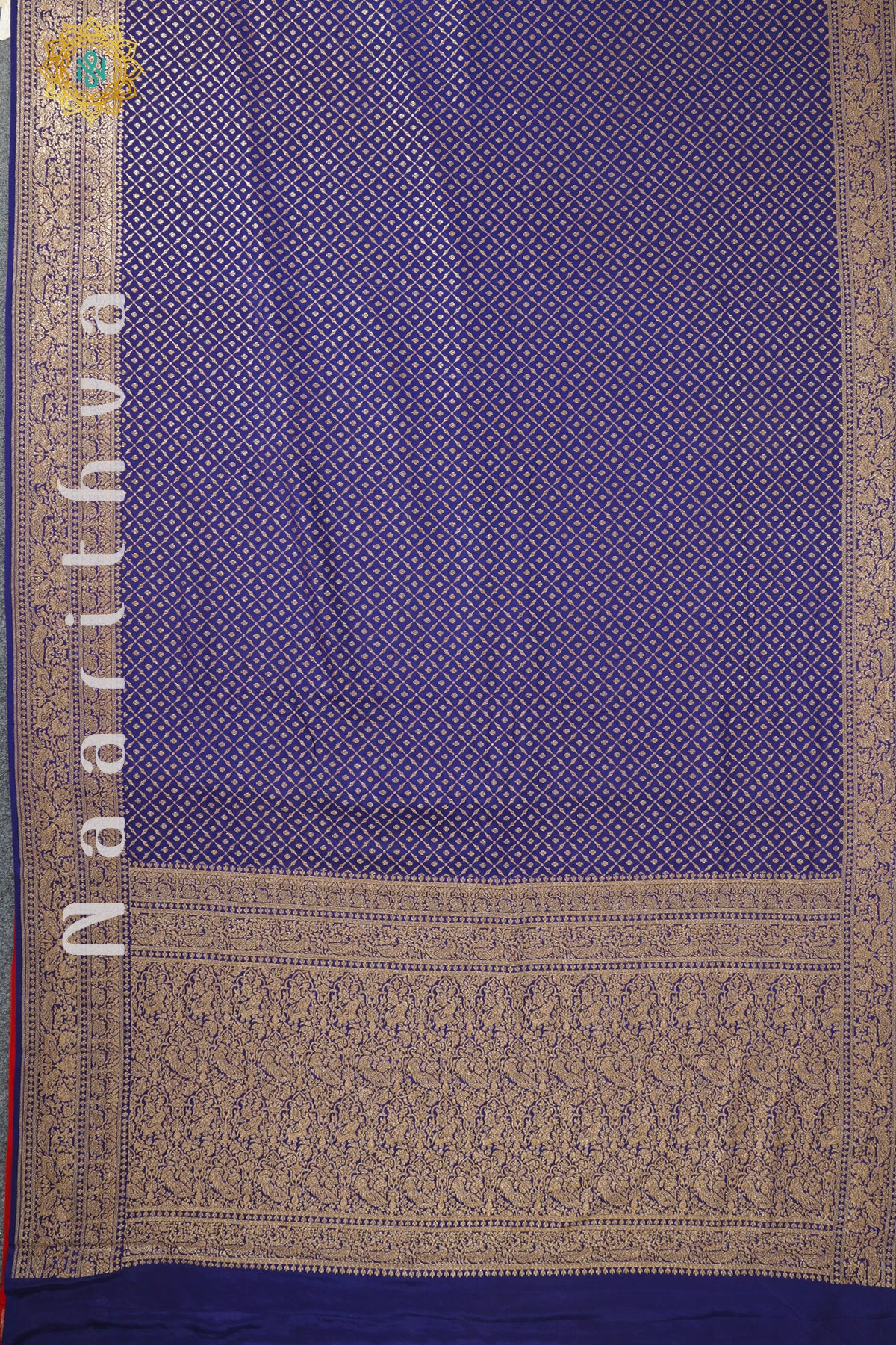 BLUE WITH RED - PURE BANARASI CREPE