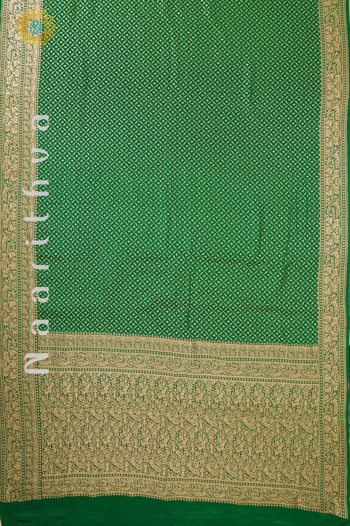 GREEN WITH BLUE - PURE BANARASI CREPE