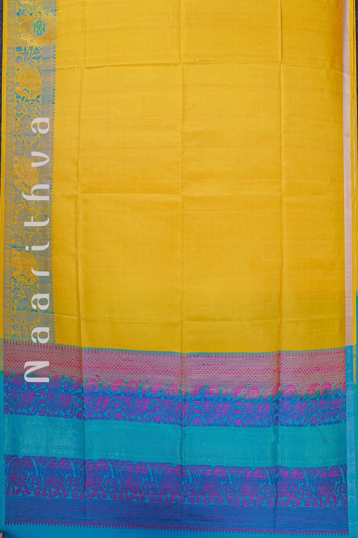 YELLOW WITH BLUE - PURE KANJIVARAM SOFT SILK