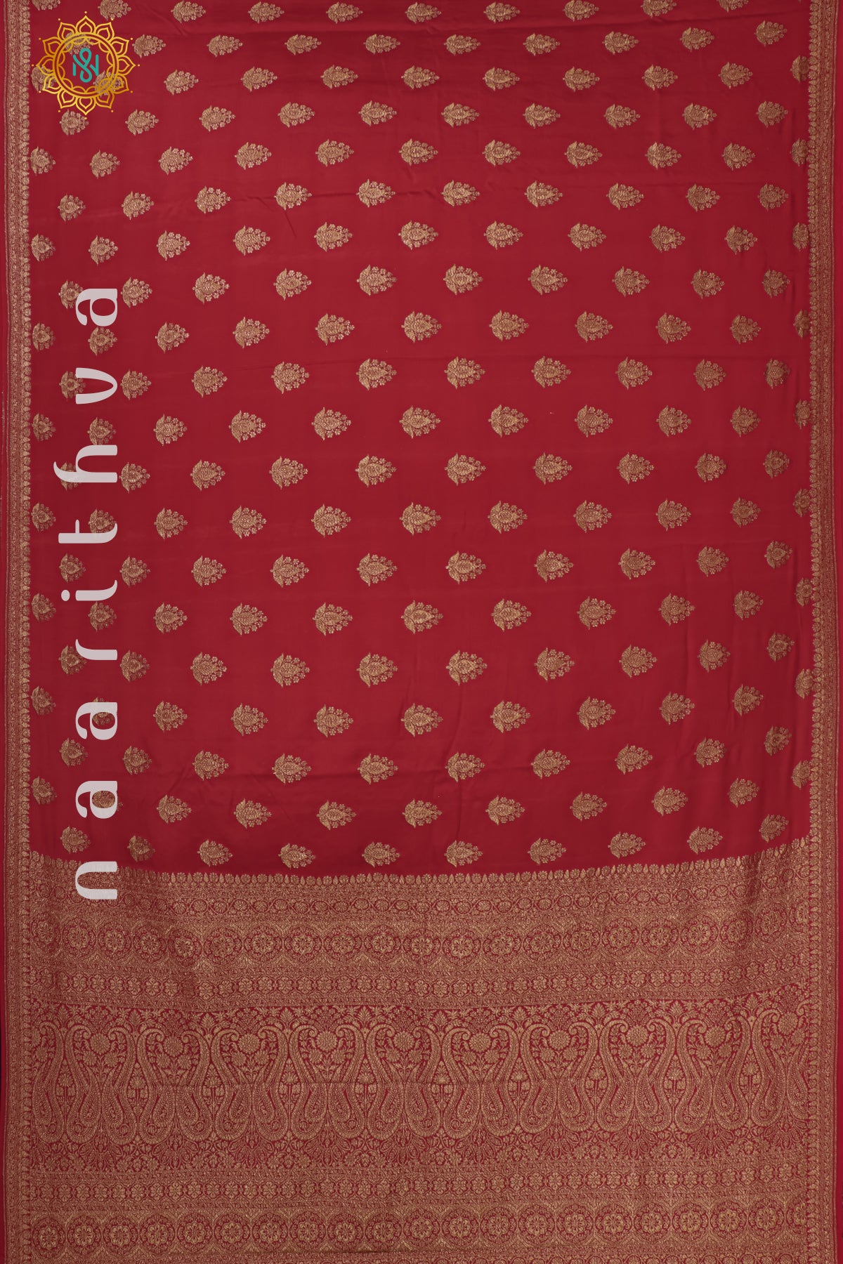 RED WITH BLUE - PURE BANARASI CREPE SILK