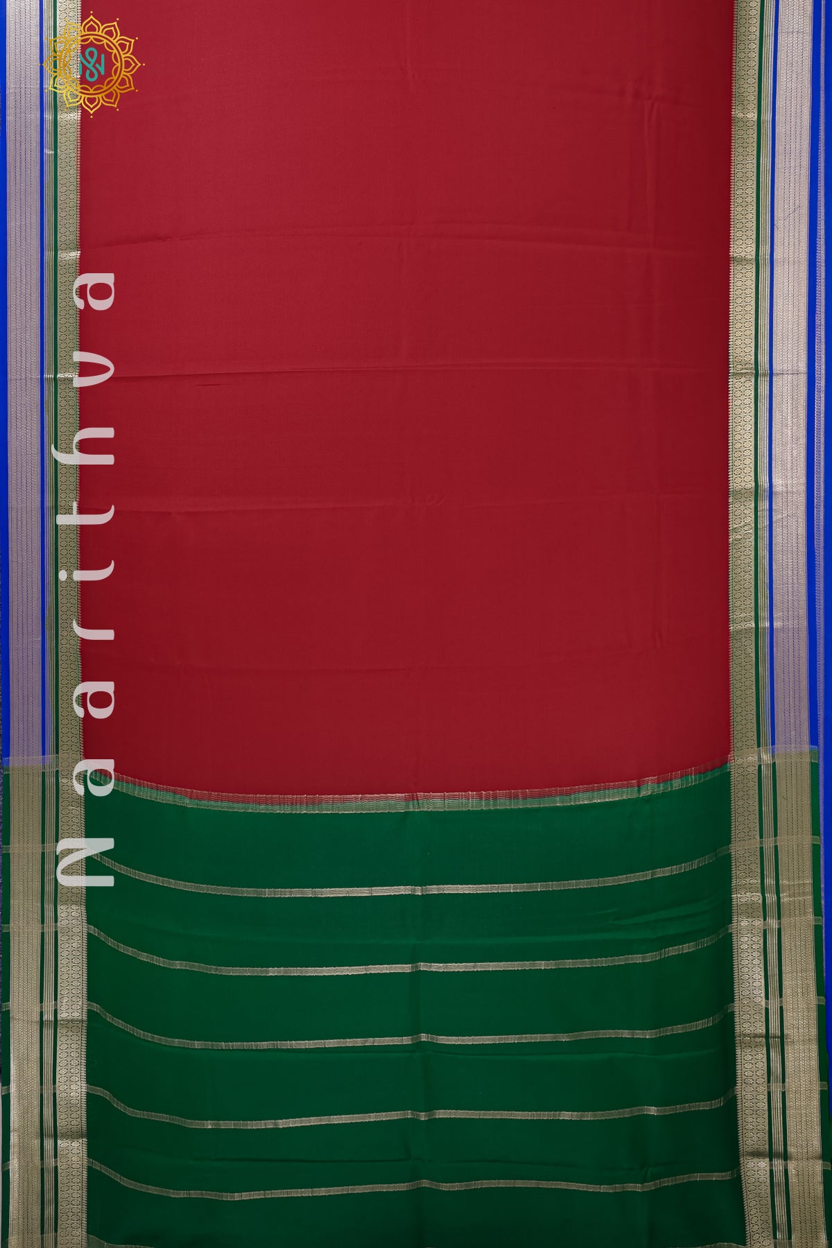 RED WITH GREEN & BLUE - MYSORE CREPE SILK