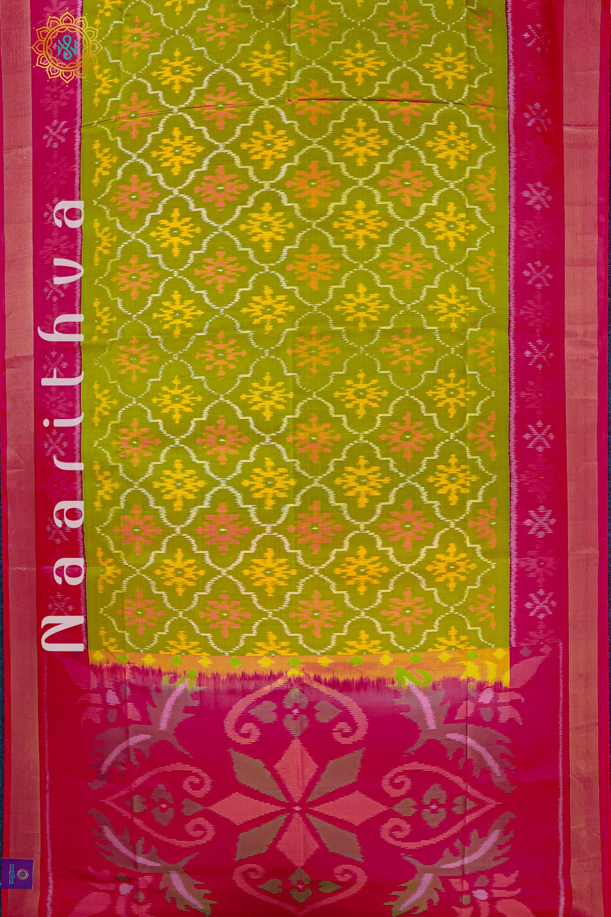 GREEN WITH PINK - PURE IKAT SOFT SILK