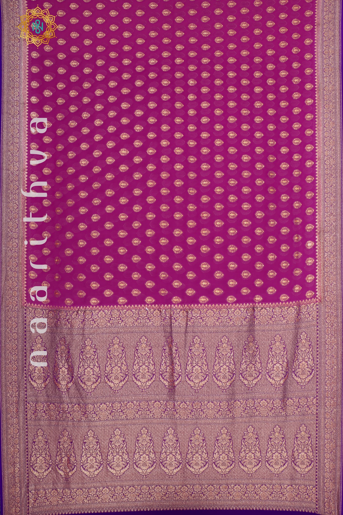 PINK WITH VIOLET - PURE HANDLOOM KHADDI GEORGETTE BANARAS