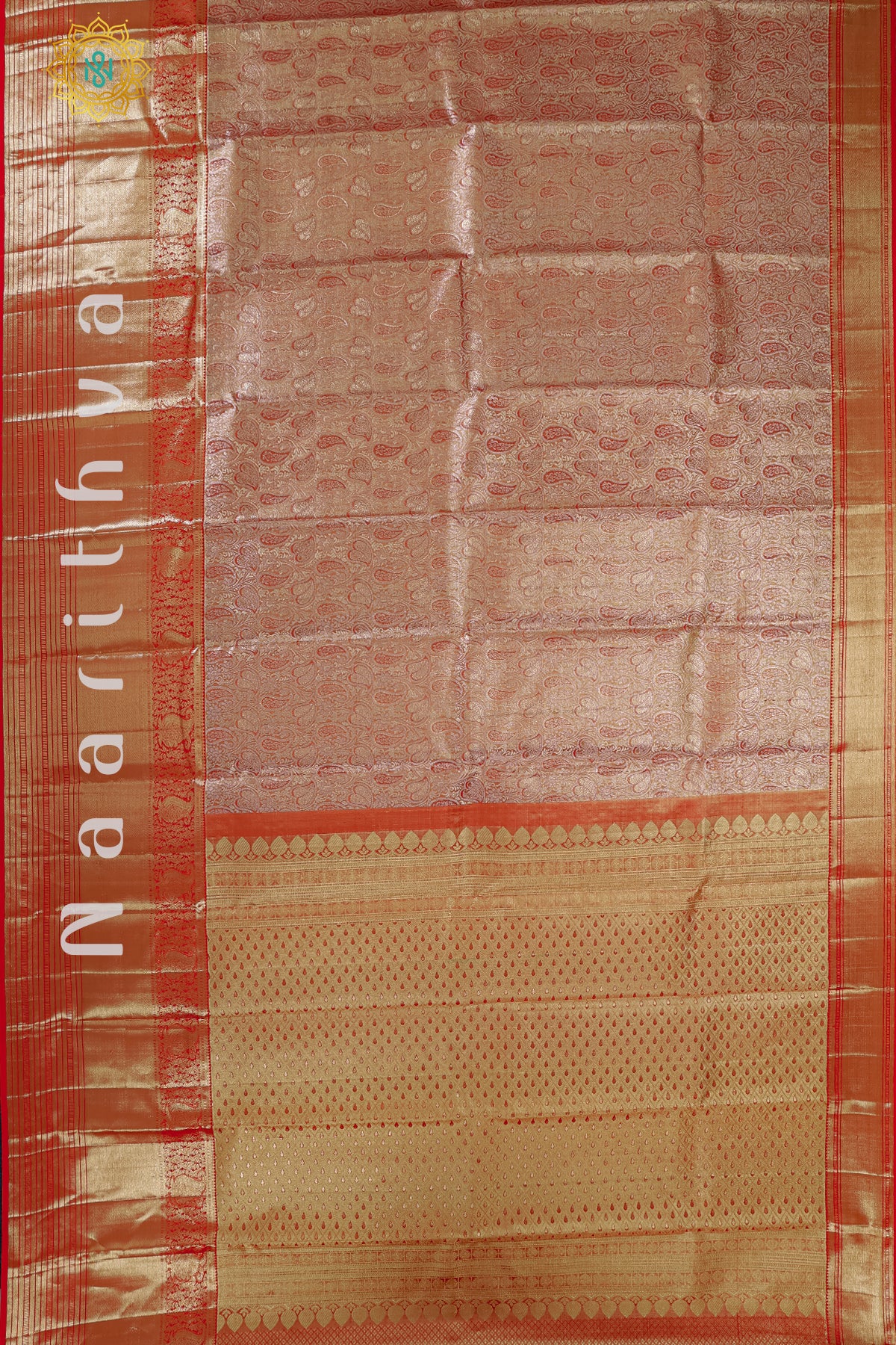 GOLD TISSUE WITH RED - PURE KANJIVARAM SILK