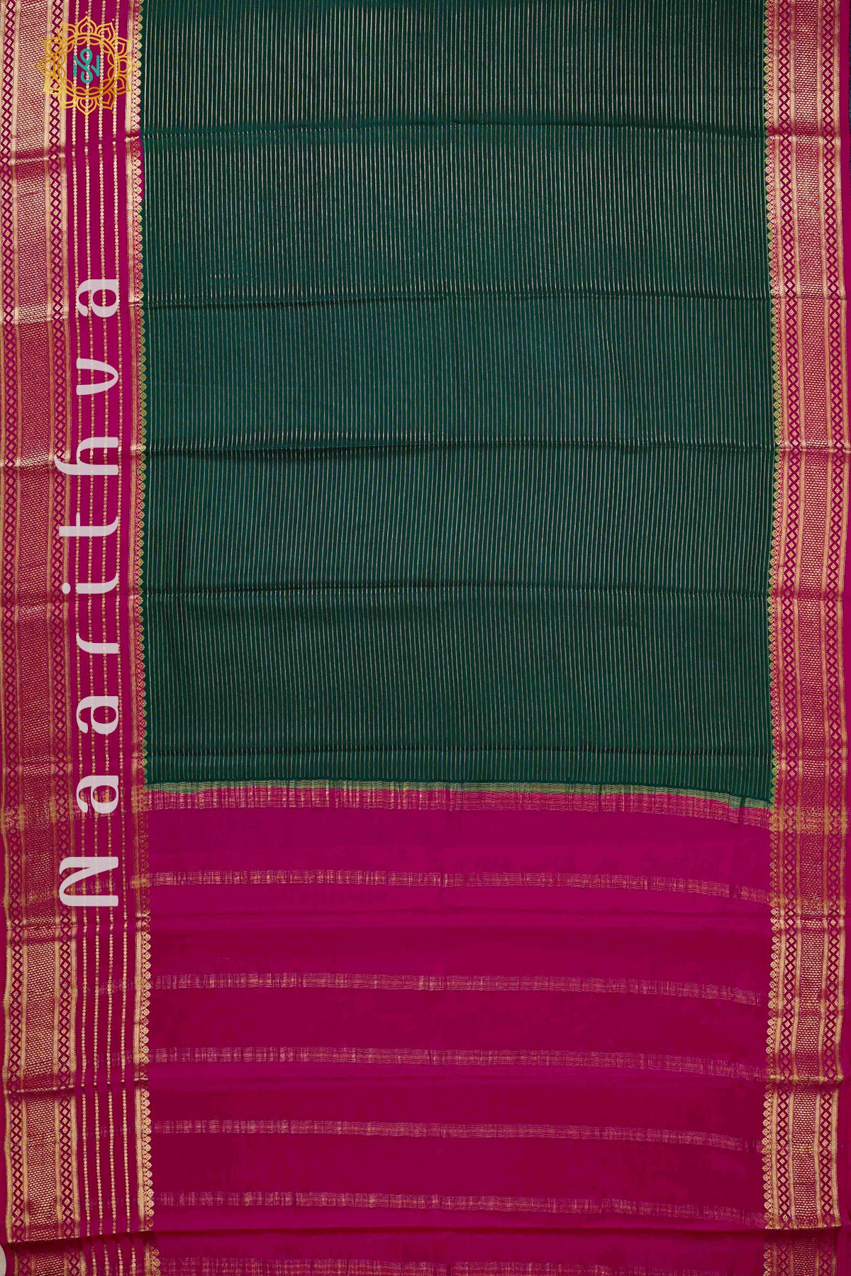 GREEN WITH PINK - PURE MYSORE CREPE SILK