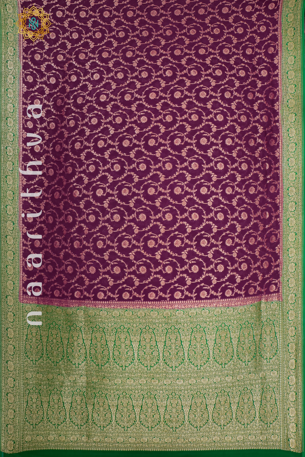 WINE WITH GREEN - PURE HANDLOOM KHADDI GEORGETTE BANARAS