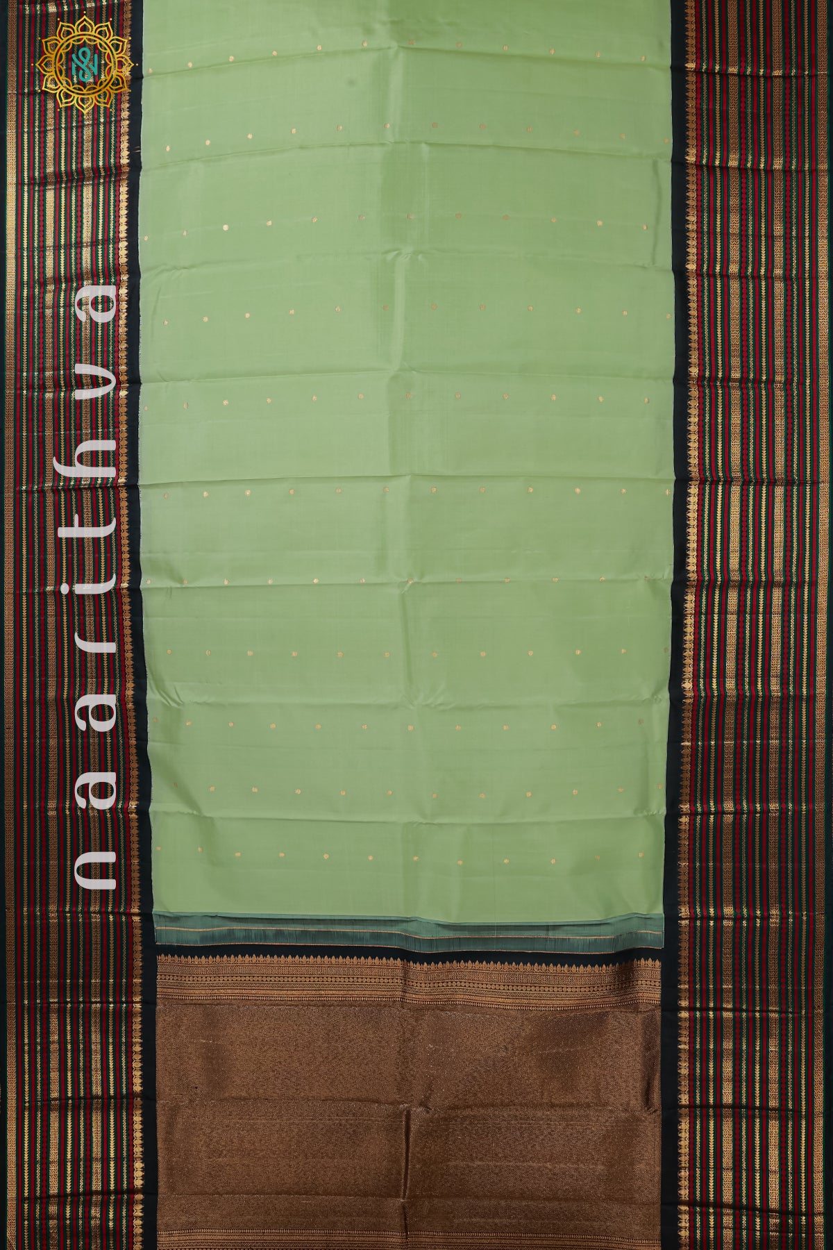 PISTA GREEN WITH BLACK - PURE KANJIVARAM SILK